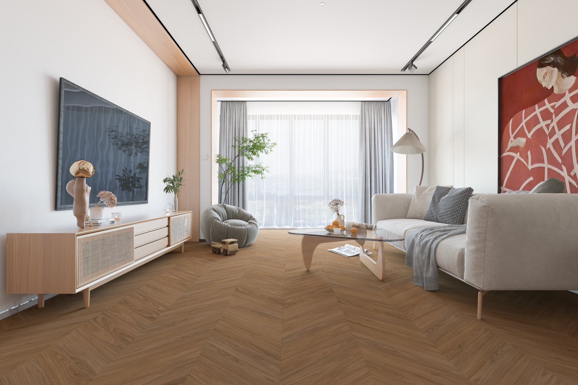 Кварцвиниловый SPC ламинат Damy Floor Chevron Блуа Blois DF08-Ch французская елка 600×127×5 фото в интерьере