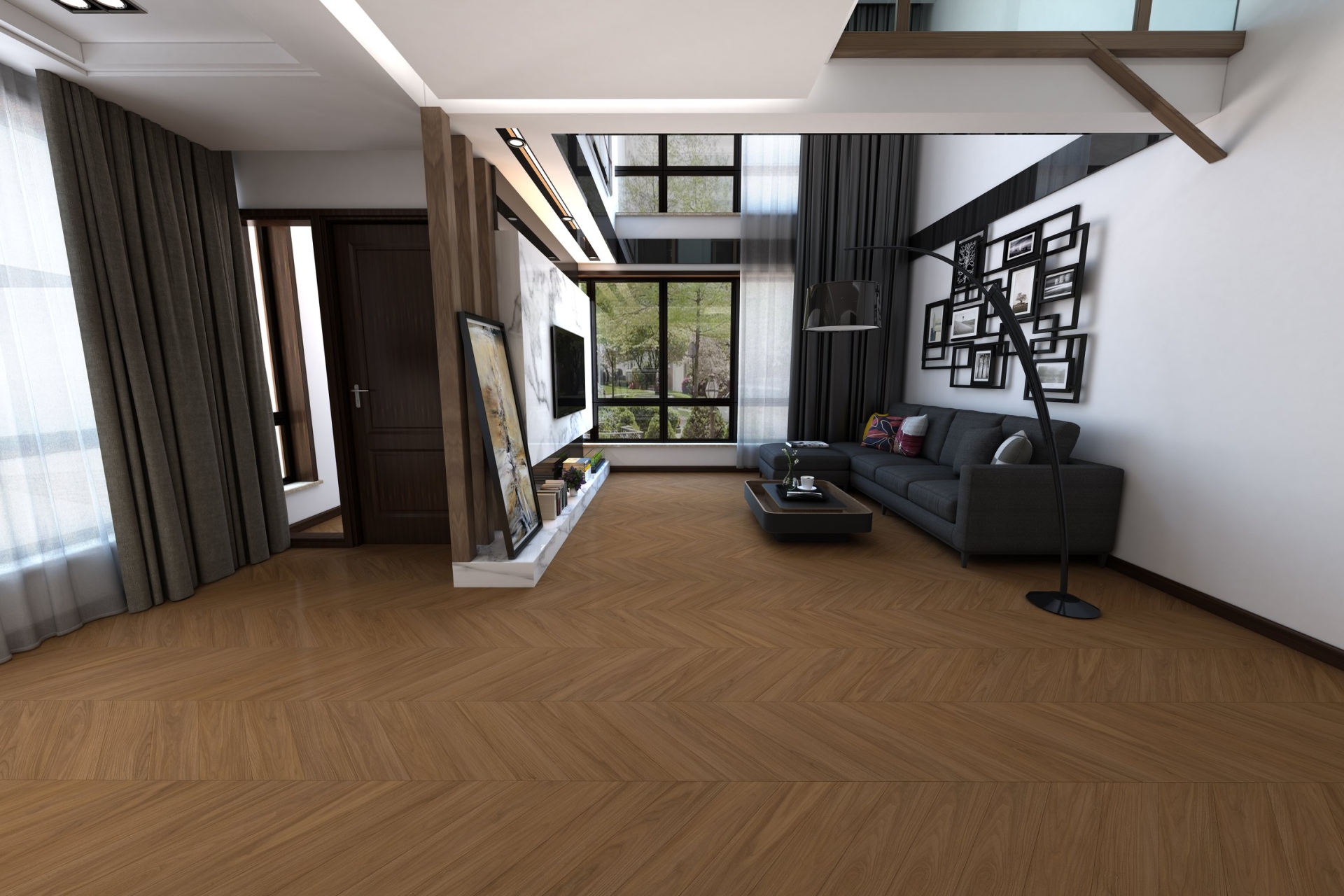 Кварцвиниловый SPC ламинат Damy Floor Chevron Блуа Blois DF08-Ch французская елка 600×127×5 фото в интерьере