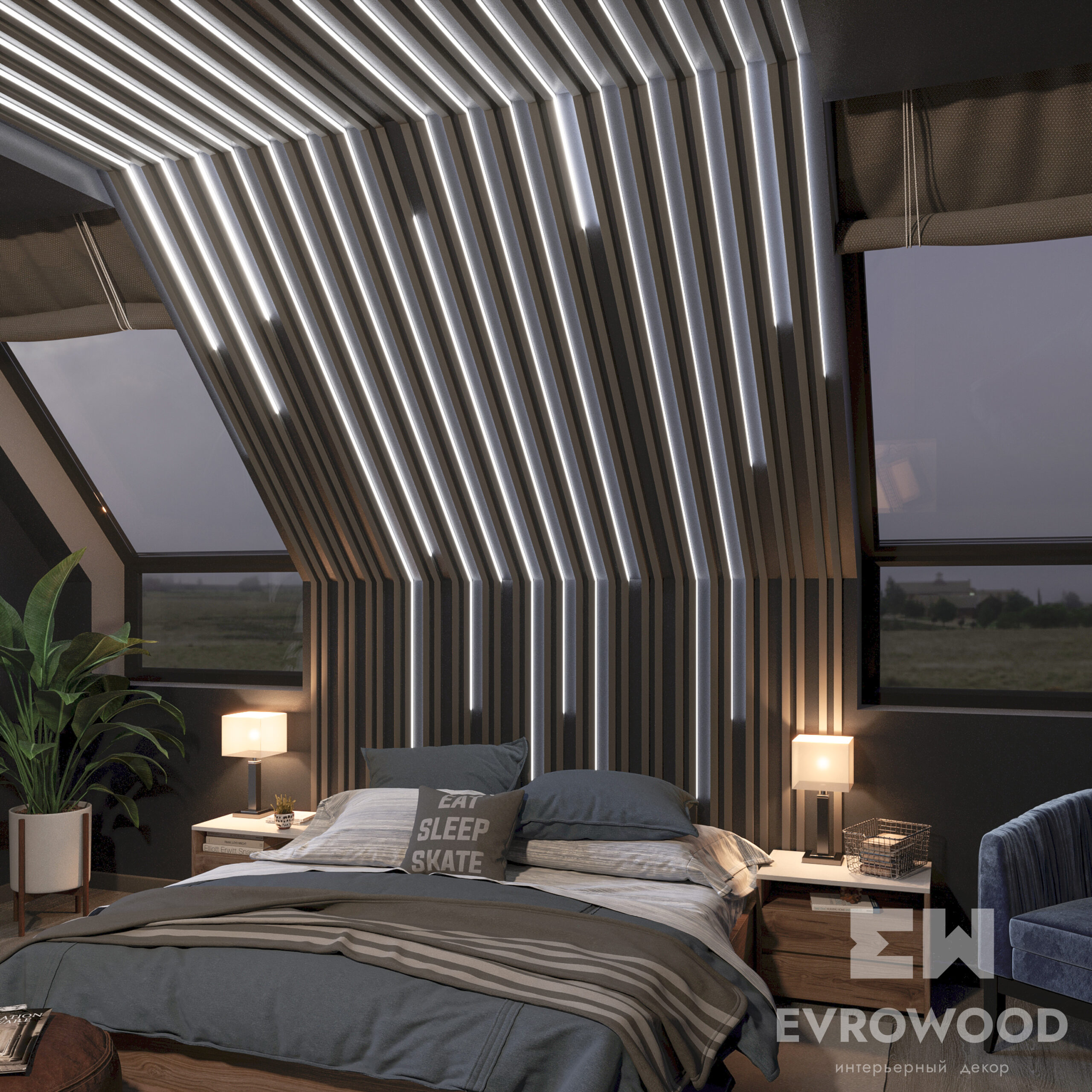 Рейка декоративная под покраску Evrowood R010 LED 2000×30×18 фото в интерьере