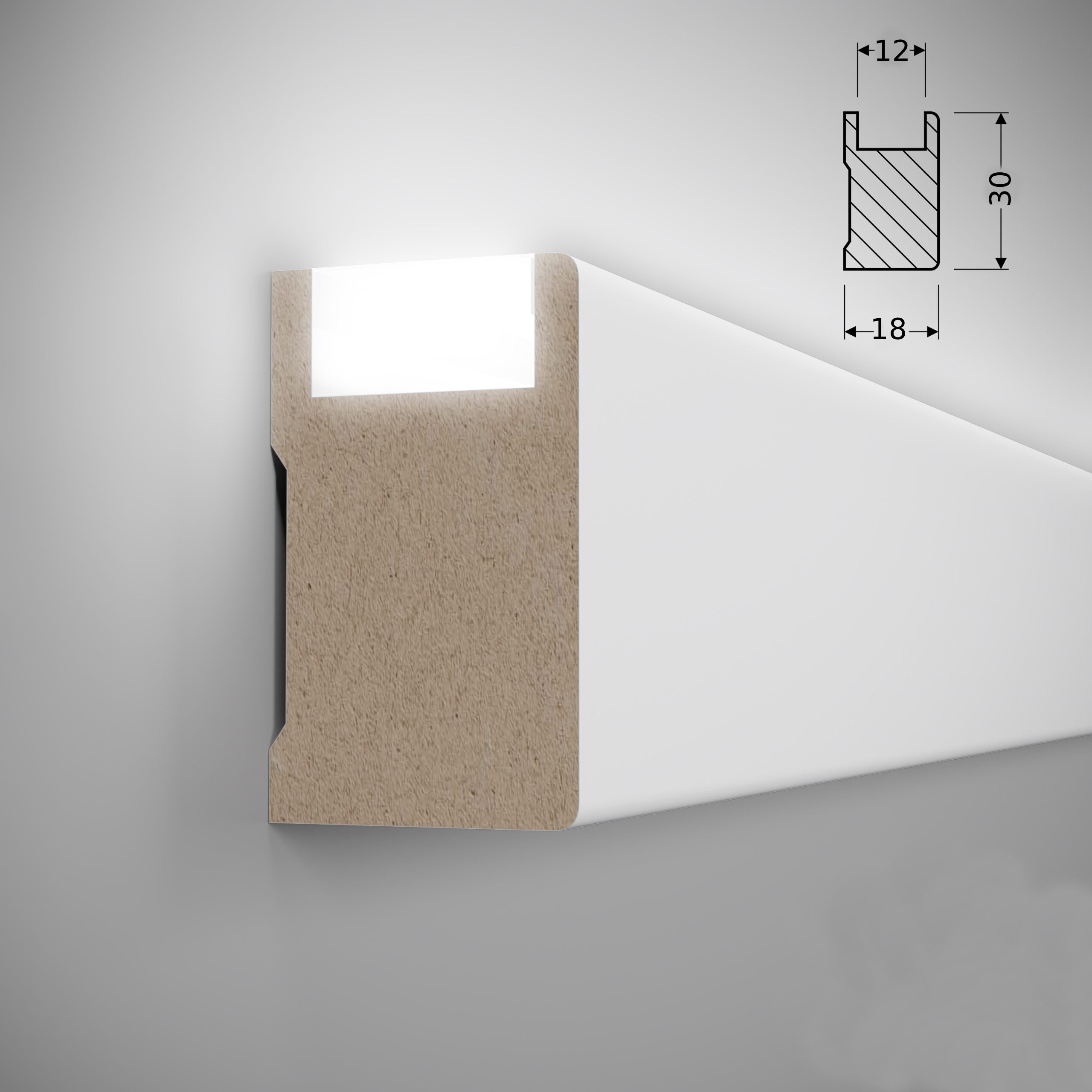Рейка декоративная под покраску Evrowood R010 LED 2000×30×18