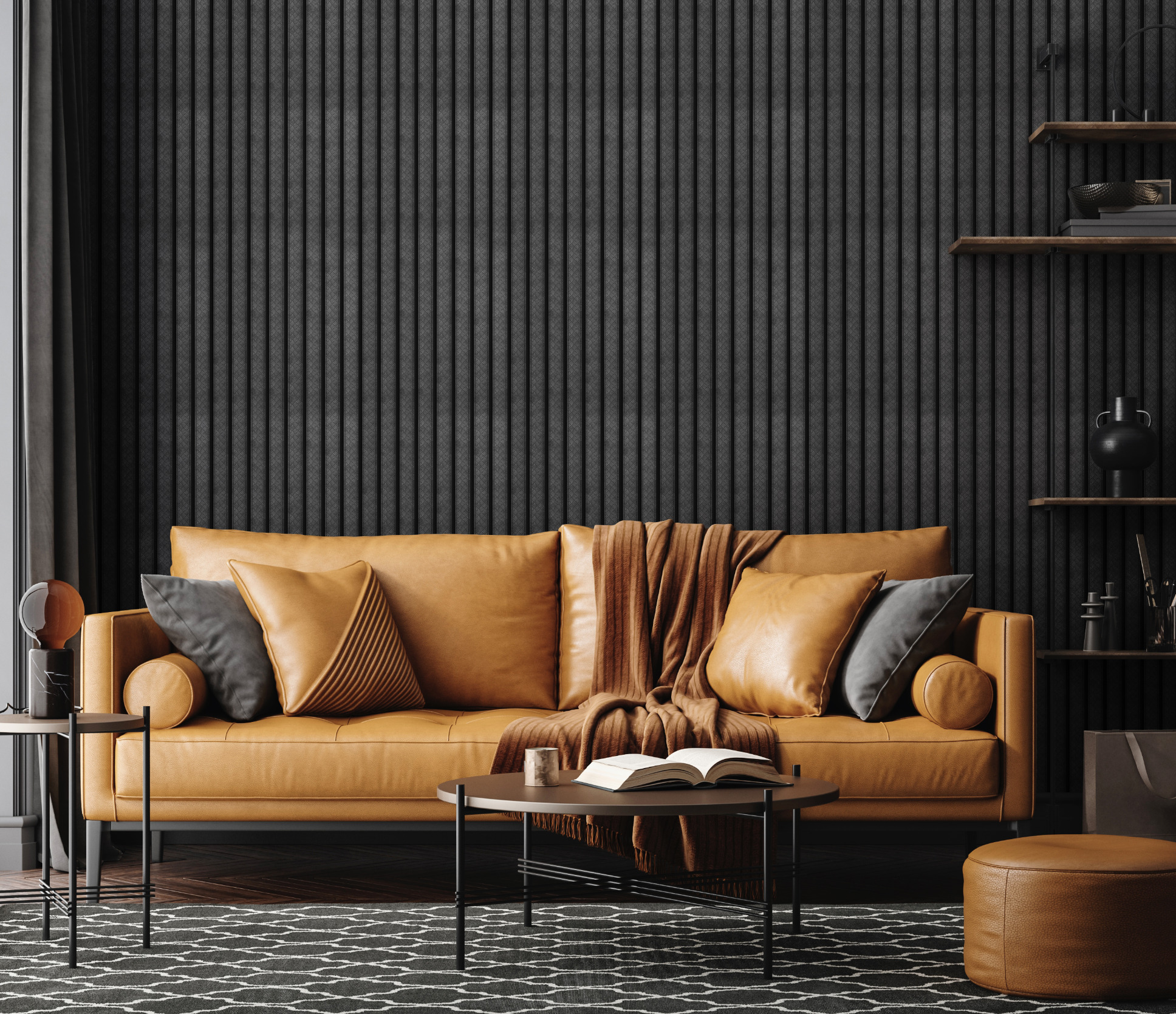 Стеновая панель из полистирола Hiwood LV124LE1 GR27K 2700×120×12 фото в интерьере