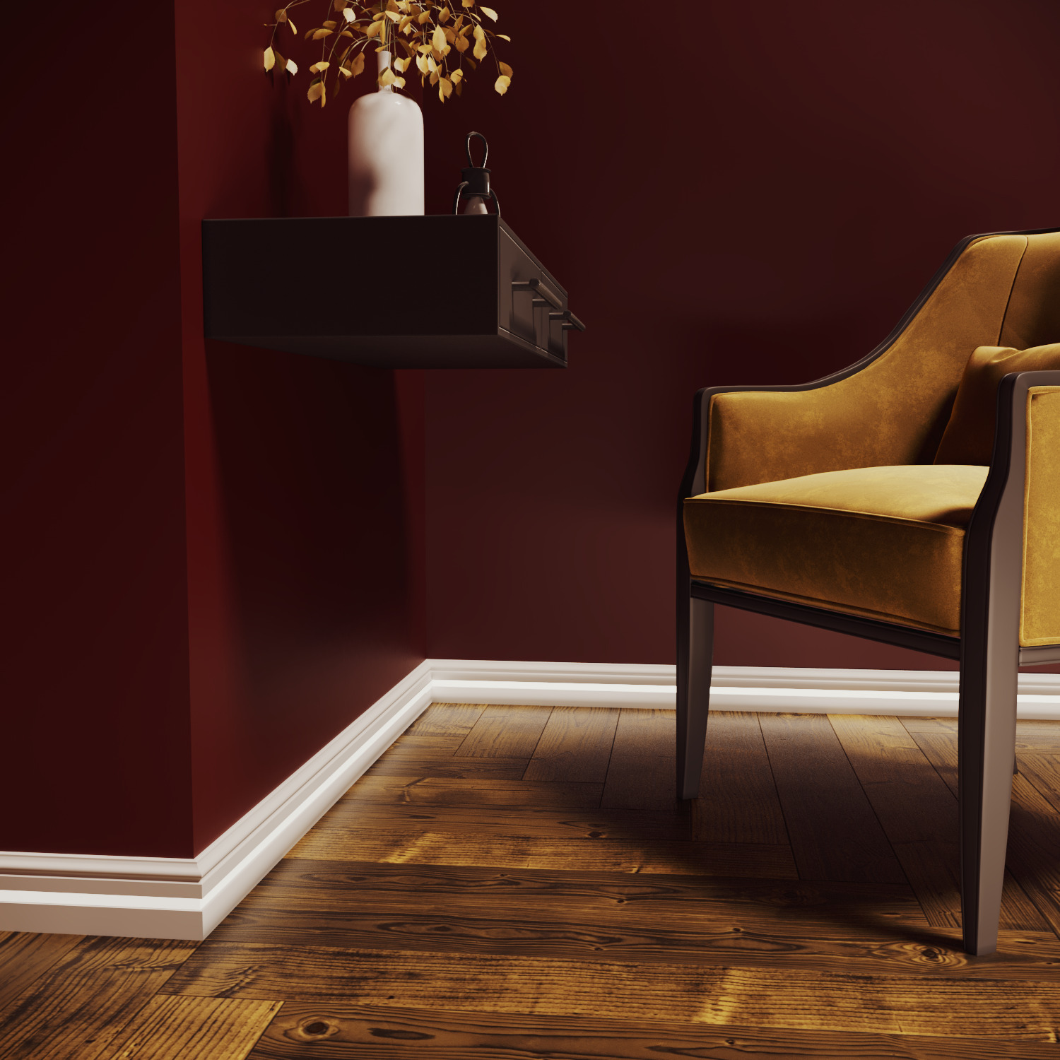 Плинтус МДФ под покраску Evrowood PN 040 Led с подсветкой 2000×80×16 фото в интерьере