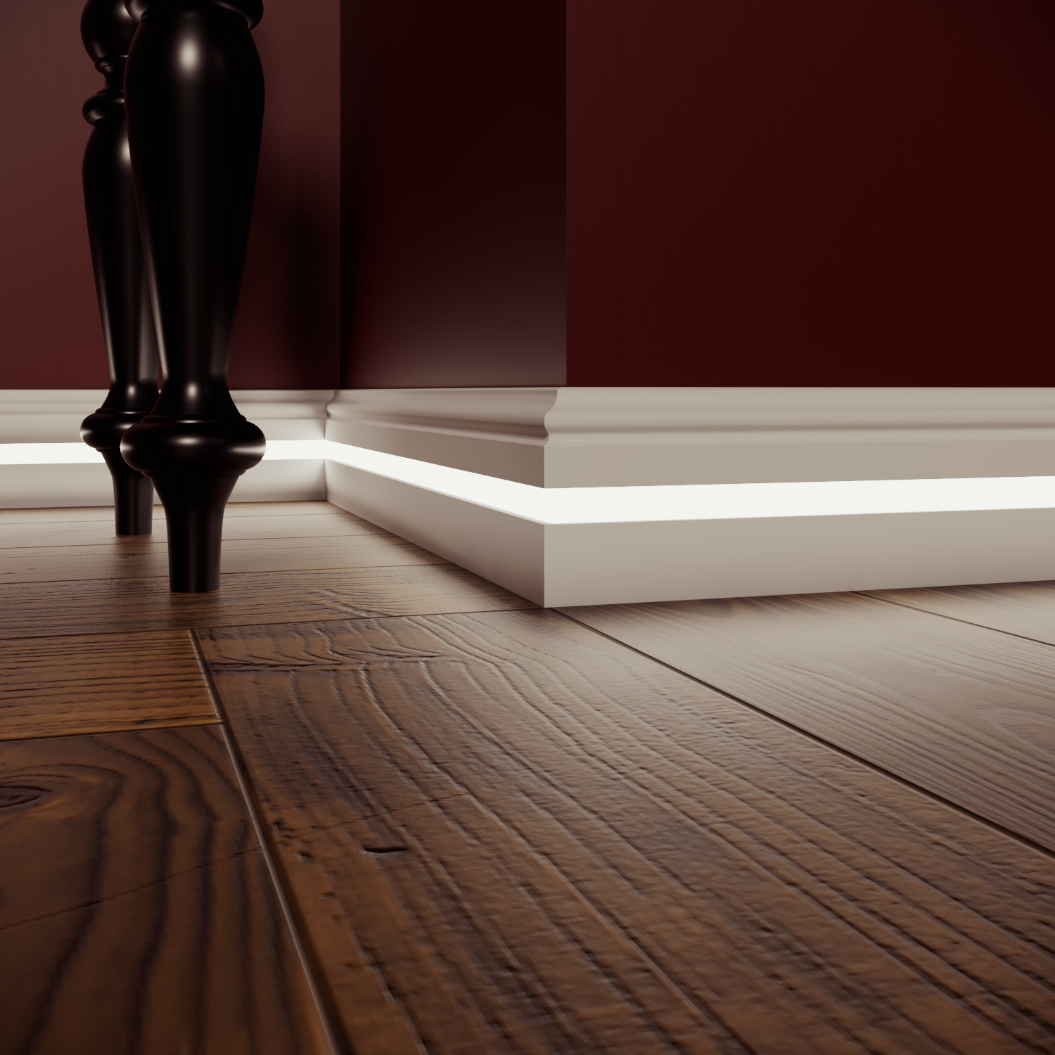 Плинтус МДФ под покраску Evrowood PN 040 Led с подсветкой 2000×80×16 фото в интерьере