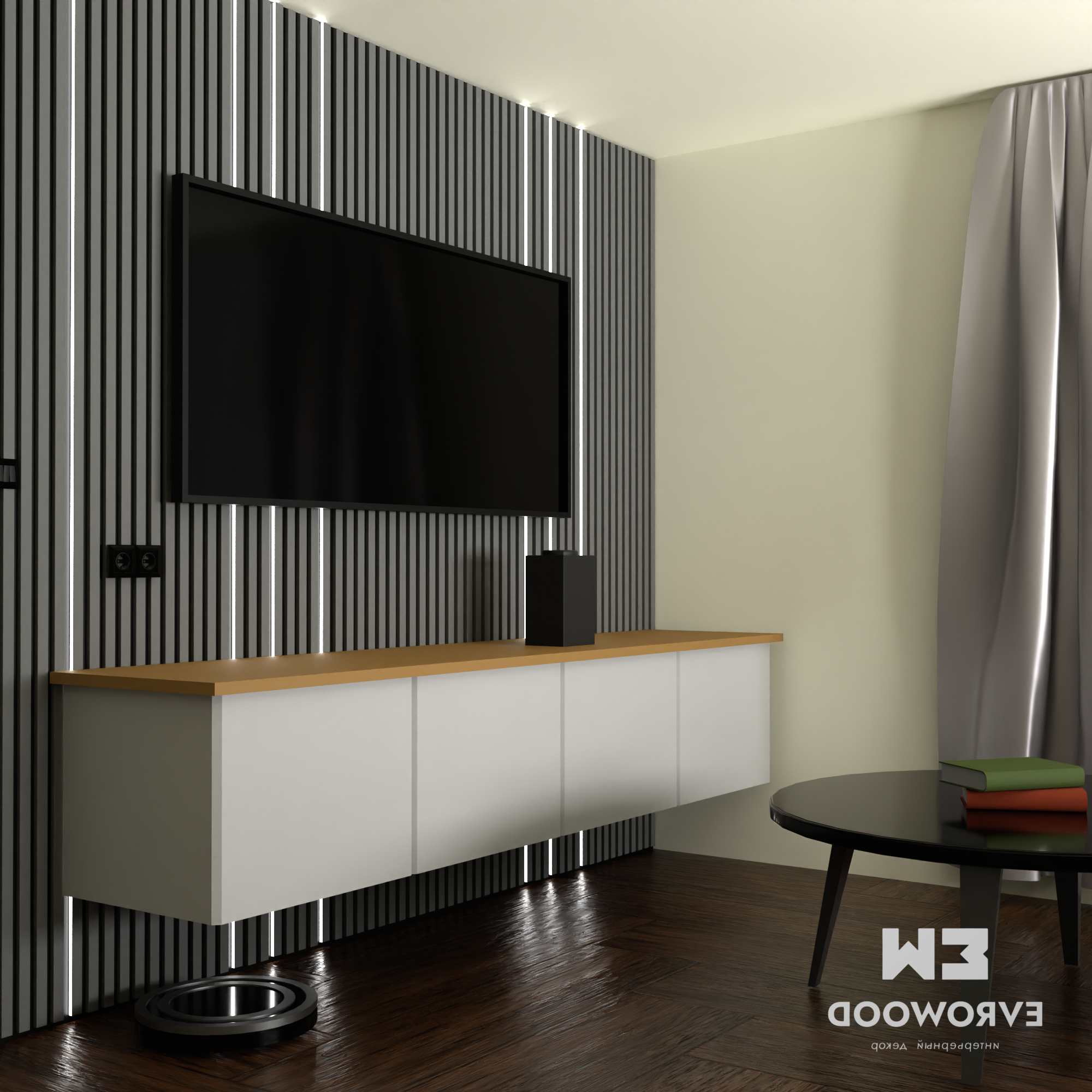 Рейка декоративная под покраску Evrowood R020 LED 2000×40×18 фото в интерьере