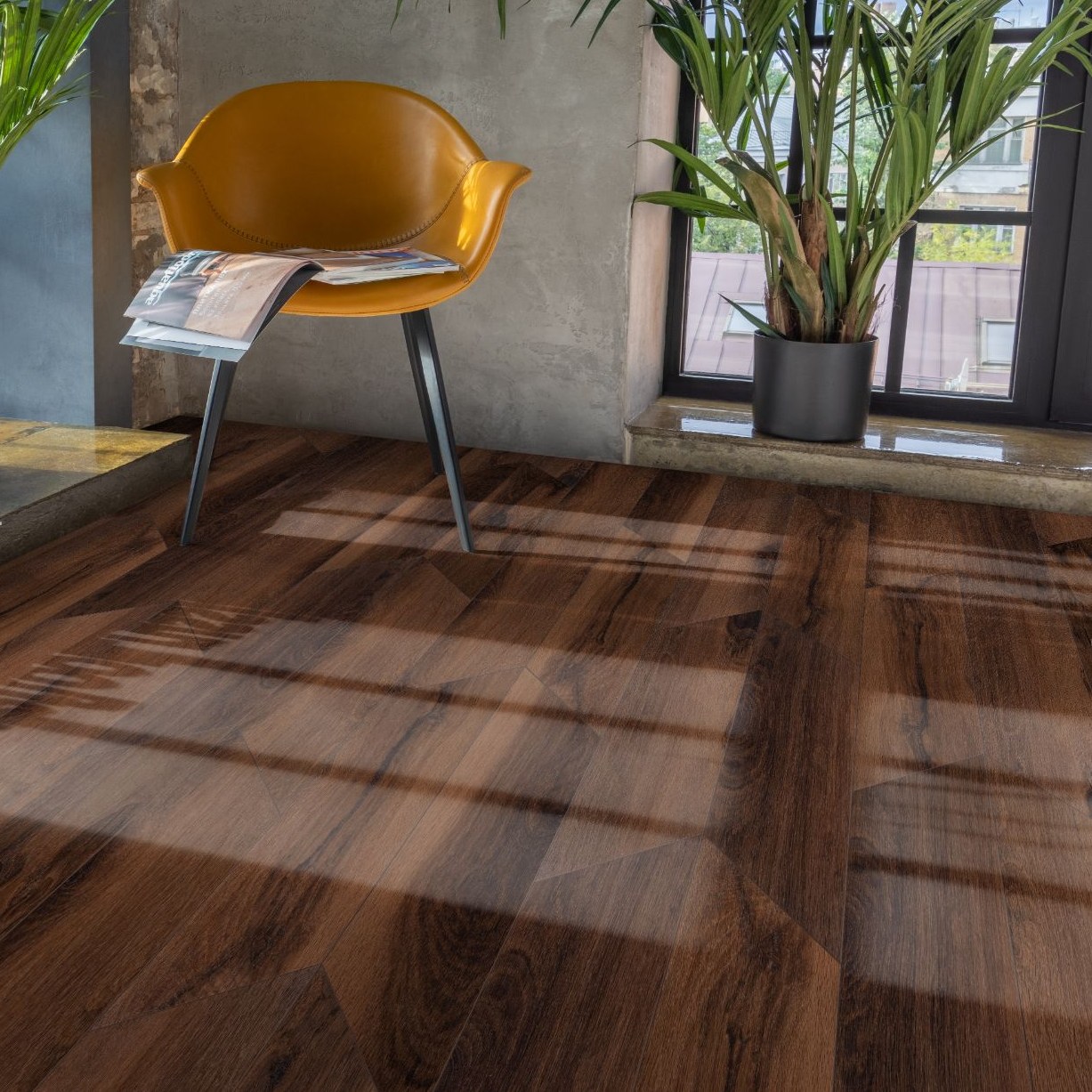 Кварцвиниловая плитка Aquafloor клеевая Parquet Chevron Glue AF2560PGCh французская елка 553,7×130,5×2,5 фото в интерьере