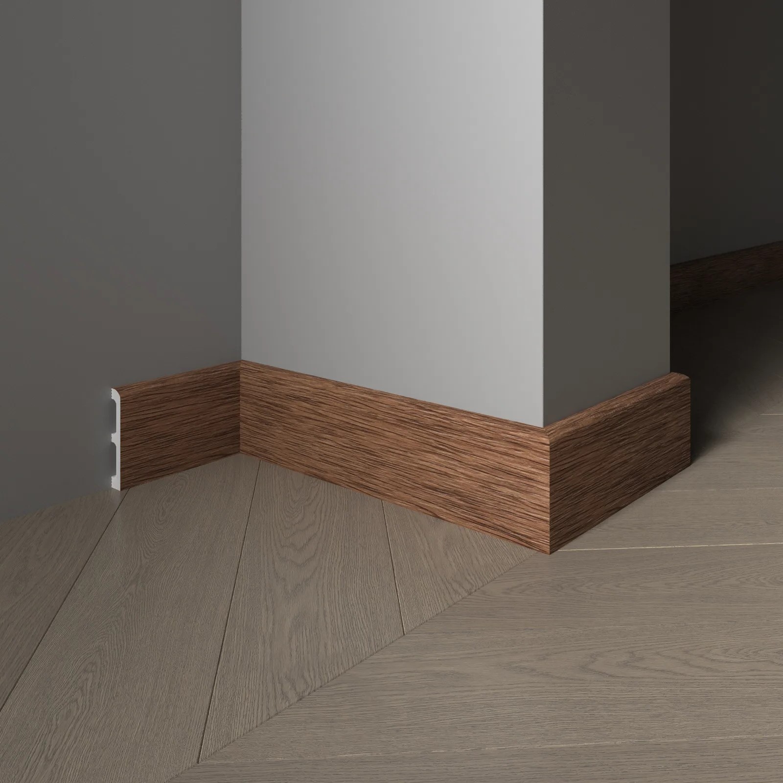 Плинтус  Decor-Dizayn 706-83SH 2400×80×13 фото в интерьере