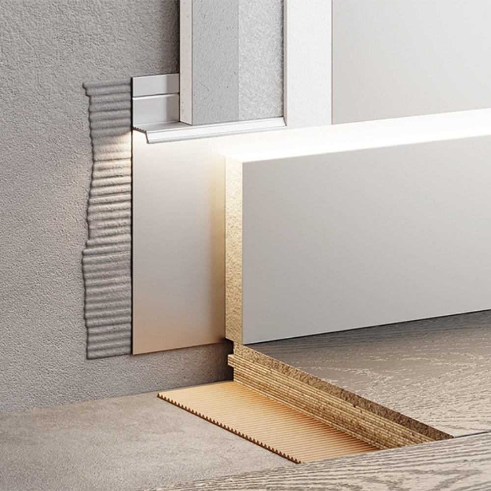 Плинтус алюминиевый скрытый с подсветкой Modern Decor Серебро анодированный 29-70-80 2050×80×12,8