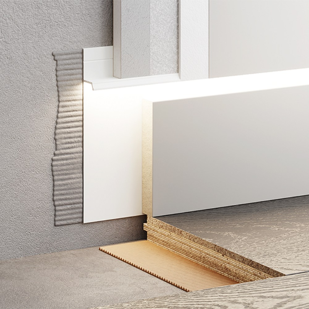 Плинтус алюминиевый скрытый с подсветкой Modern Decor RAL 9003 Белый 55-80-74 2500×80×12,8