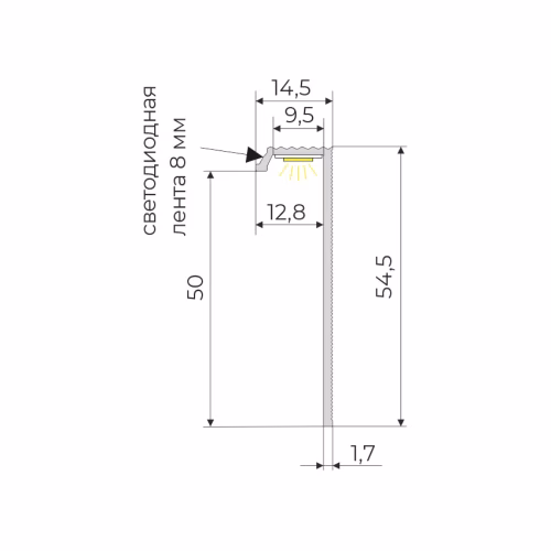 Плинтус алюминиевый скрытый с подсветкой Modern Decor RAL 9005 Черный 12-67-32 2500×50×12,8