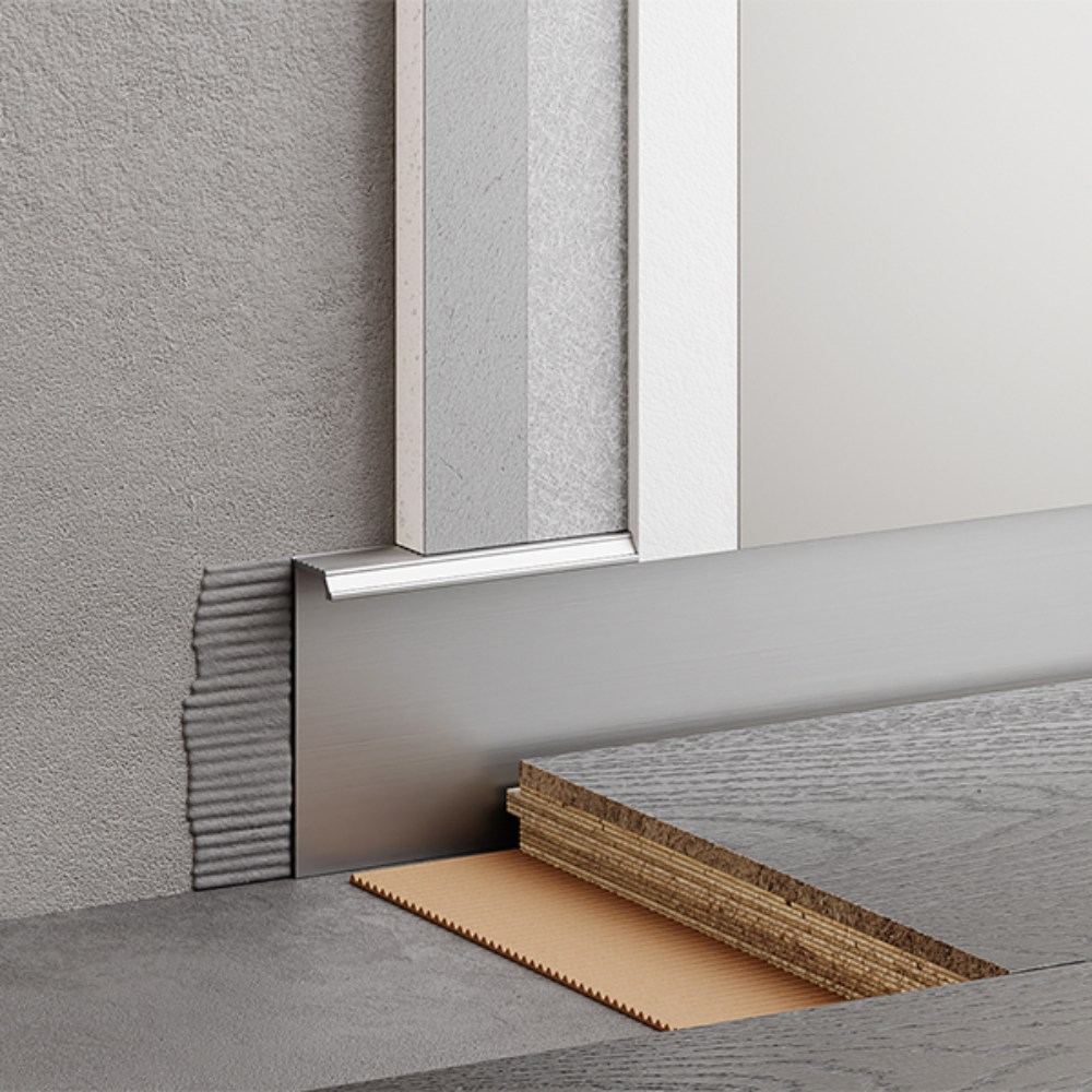 Плинтус алюминиевый скрытый с подсветкой Modern Decor Серебро анодированный 16-75-36 2500×50×12,8