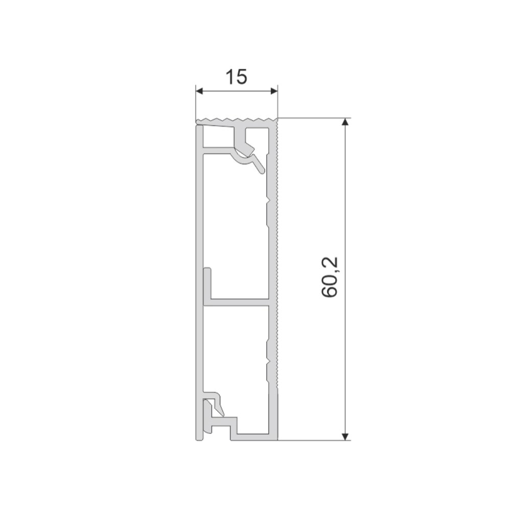 Плинтус алюминиевый скрытый под покраску с кабель-каналом Modern Decor 97-06-51-Grunt 2500×60,2×15