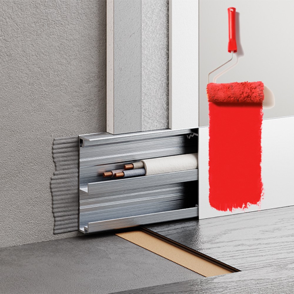 Плинтус алюминиевый скрытый под покраску с кабель-каналом Modern Decor 97-06-51-Grunt 2500×60,2×15