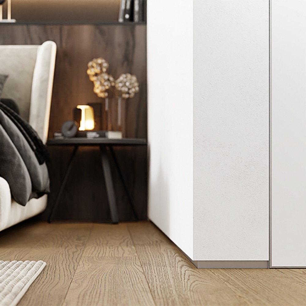 Плинтус алюминиевый теневой с подсветкой Modern Decor Серебро без покрытия 98-69-20 2500×20×12,8 фото в интерьере