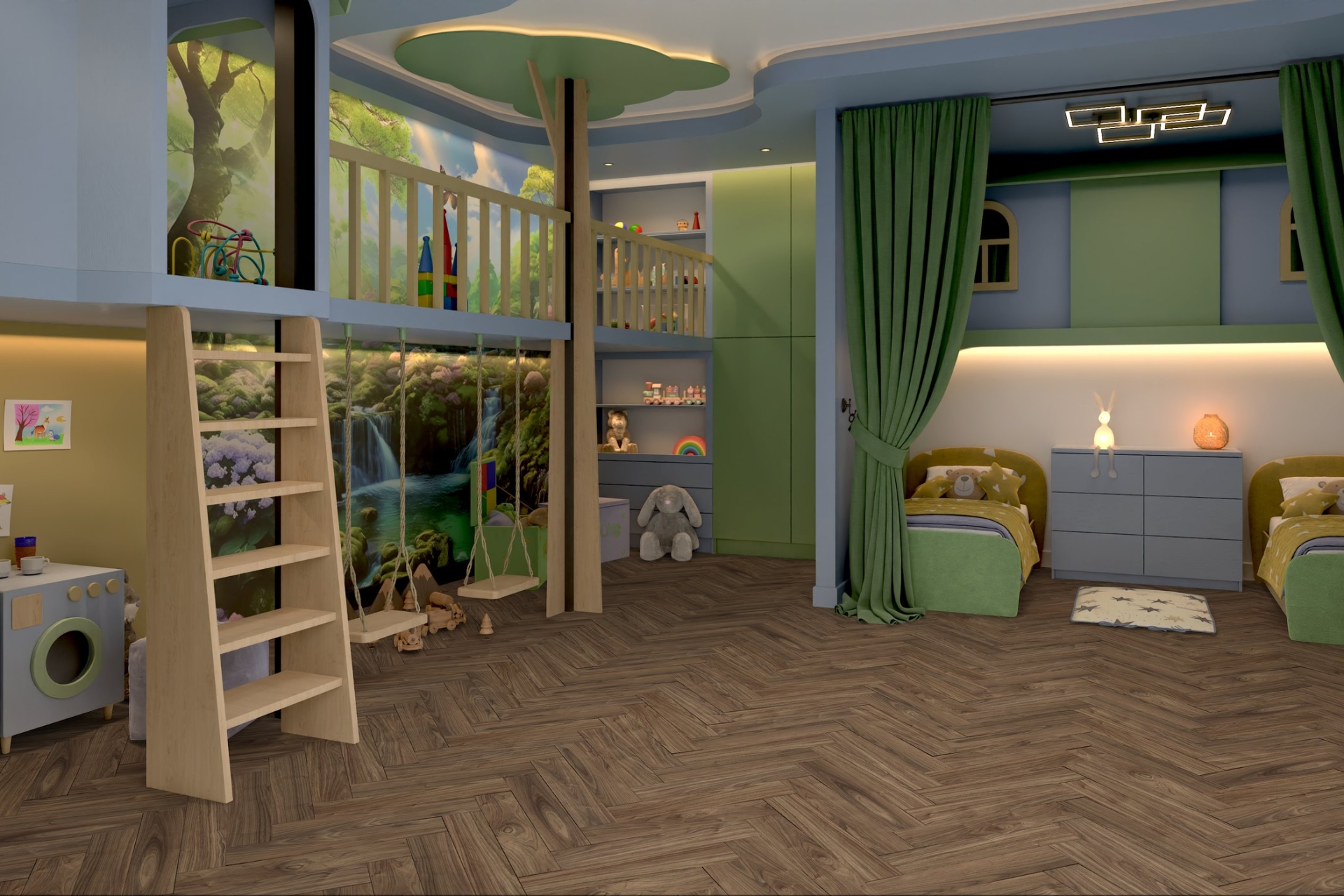 Кварцвиниловый SPC ламинат Damy Floor London Дерби Derby 0036-1 венгерская елка 615×123×4 фото в интерьере