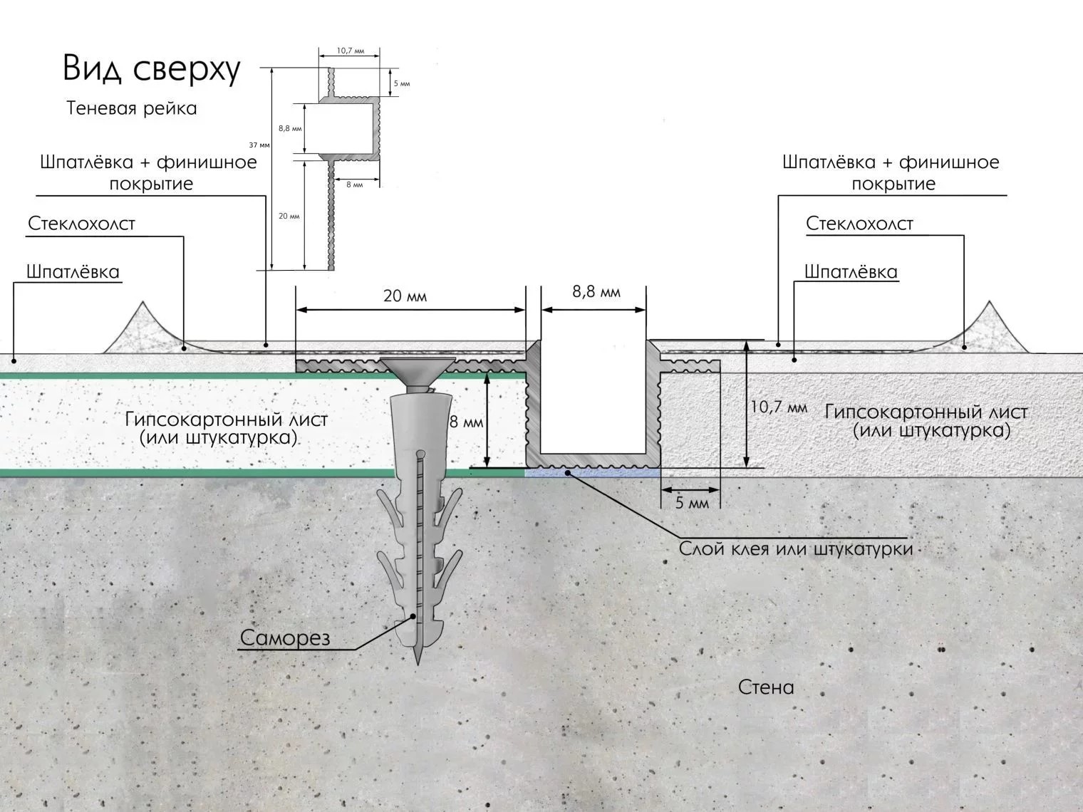Профиль алюминиевый теневой Laconistiq Classic Черный RAL 9005 21-21-300 матовый 3000×37×10,7