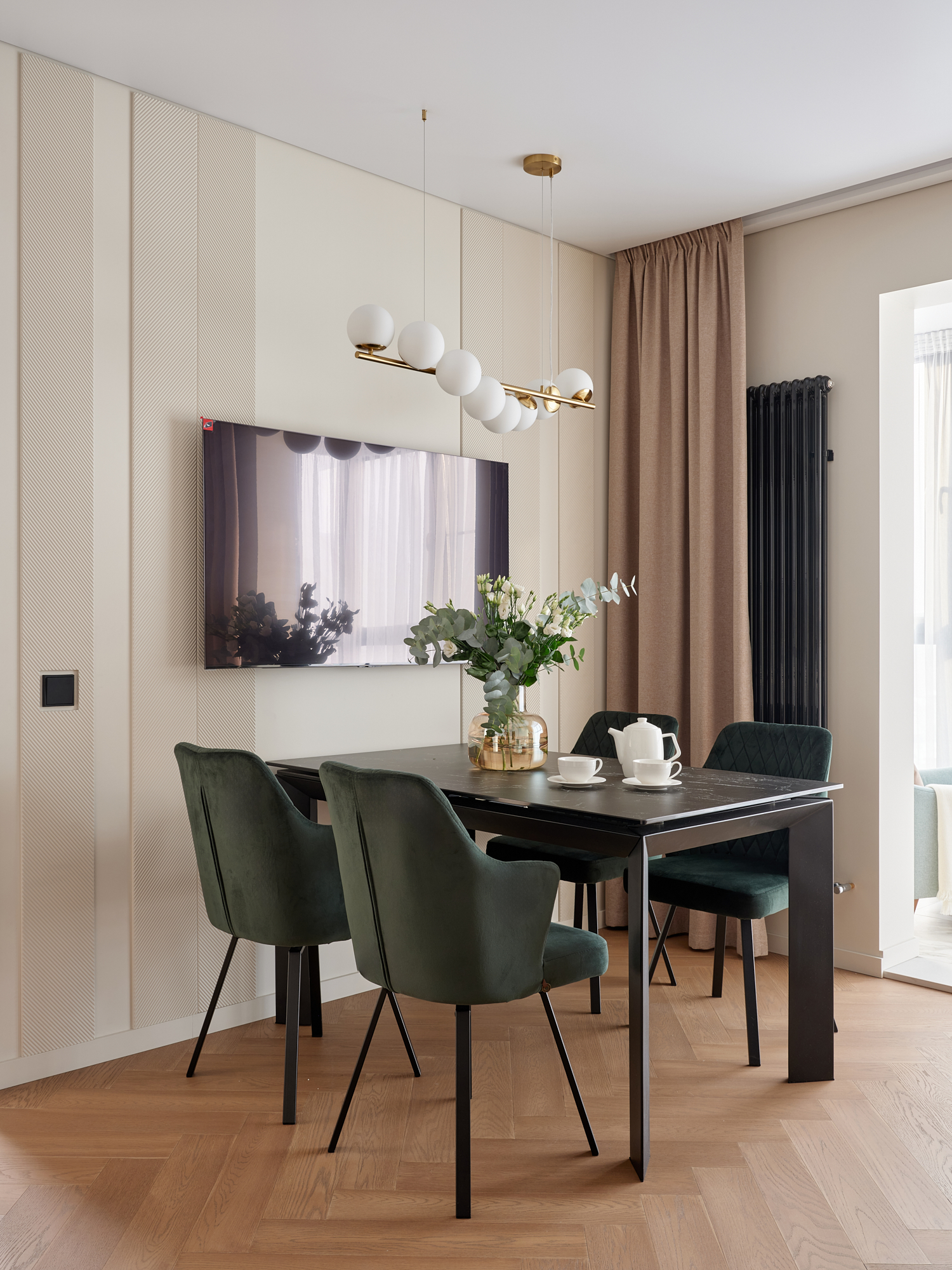 Композитная паркетная доска Quartz Parquet Штучный паркет Дуб Карельский 44-419 венгерская елка 400×100×5 фото в интерьере