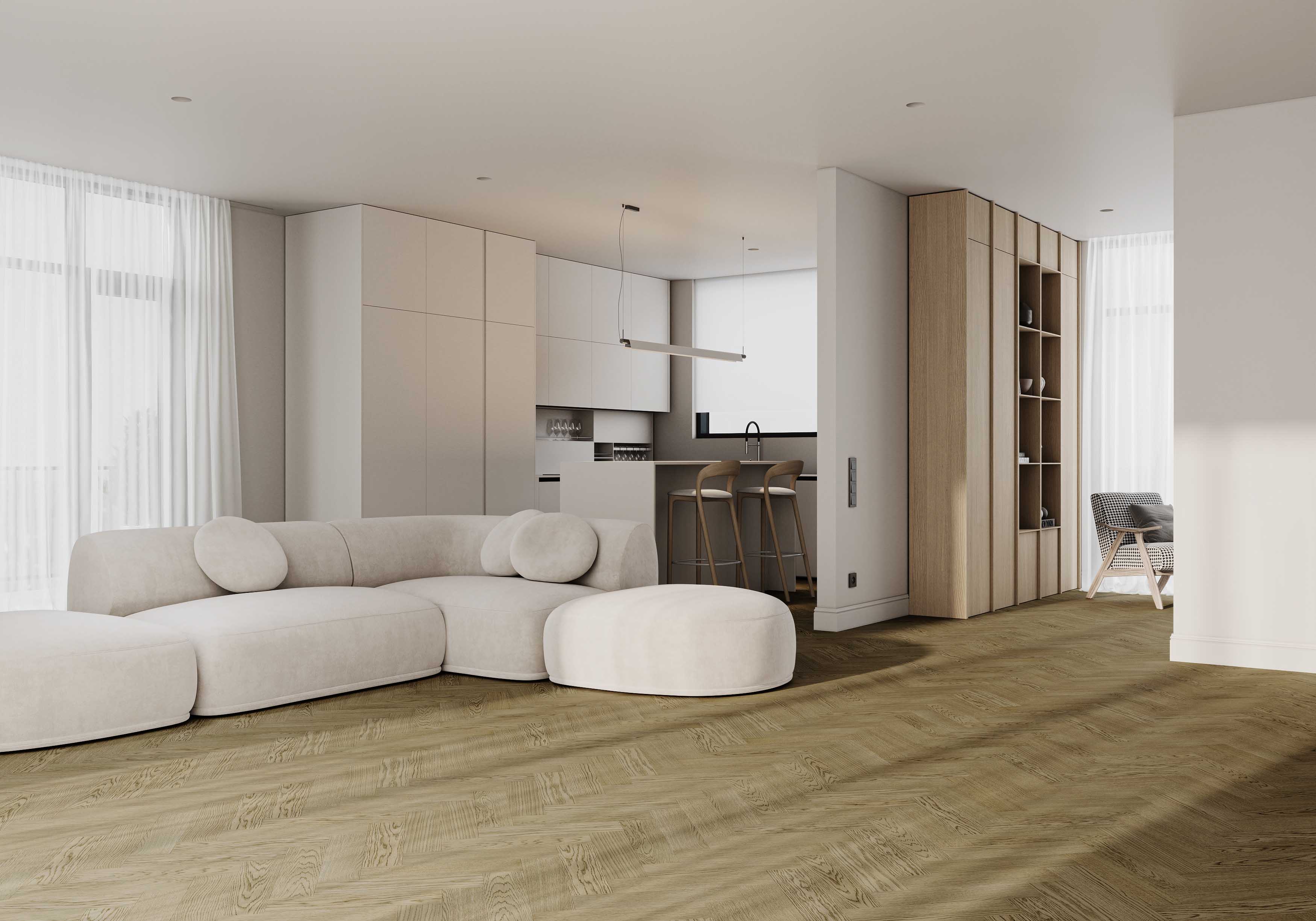 Композитная паркетная доска Quartz Parquet Штучный паркет Дуб Конго 44-1258-54 венгерская елка 400×100×5 фото в интерьере