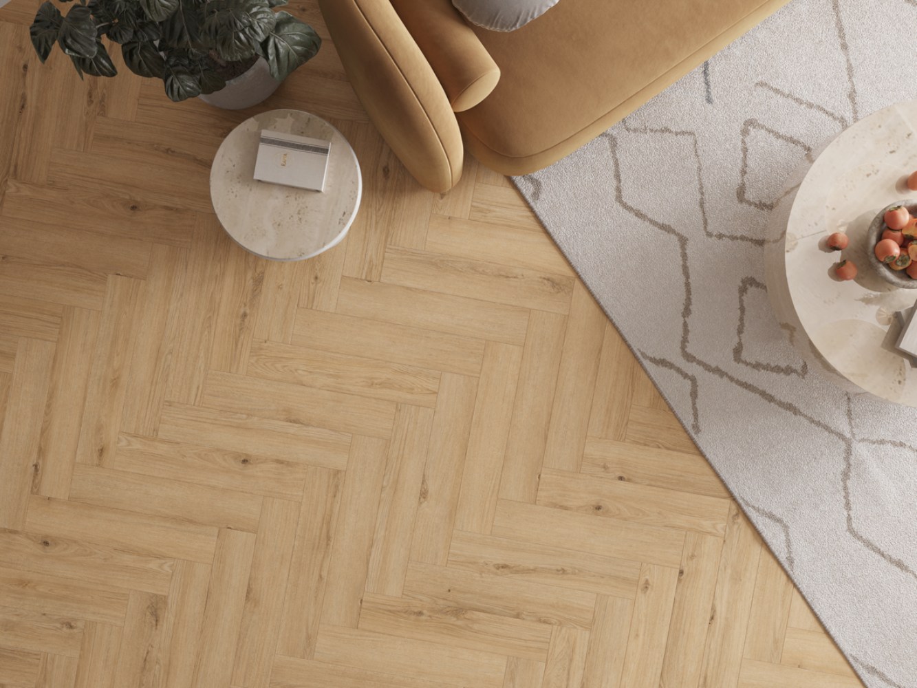 Ламинат Alpine Floor Ville Дуб Цетинский 63276 венгерская елка 643x131×8 фото в интерьере