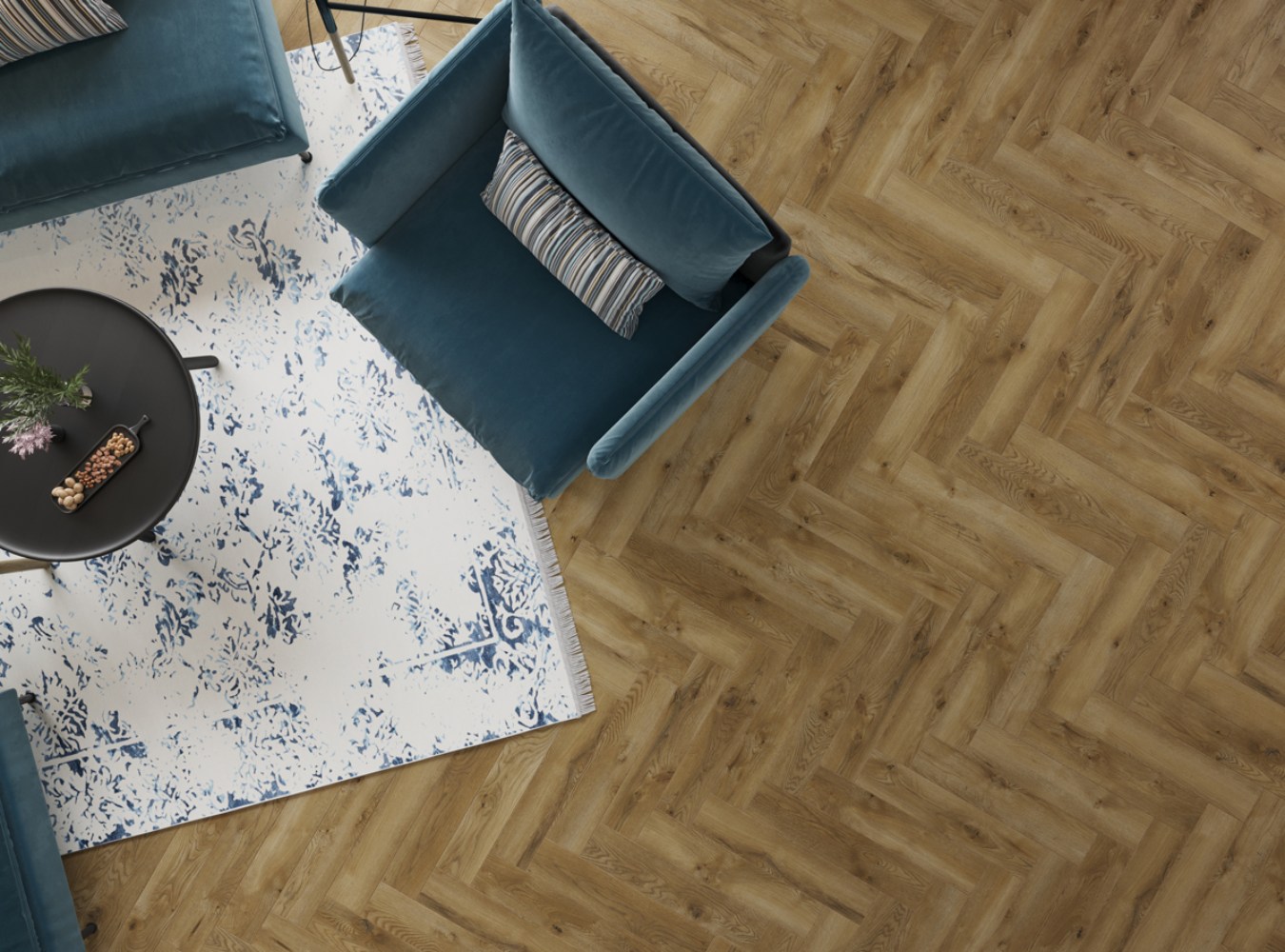 Ламинат Alpine Floor Ville Дуб Каррито 63262 венгерская елка 643x131×8 фото в интерьере