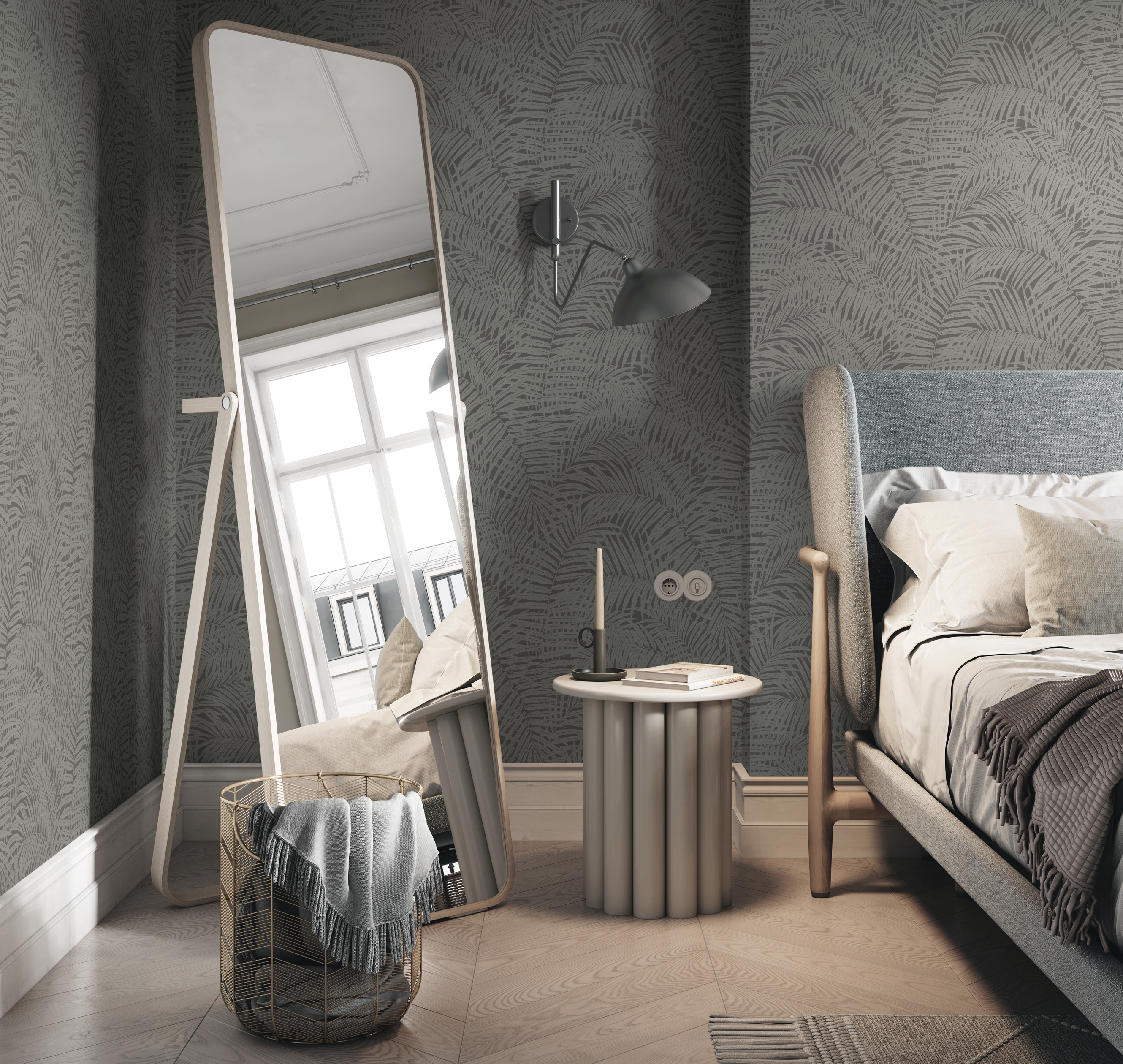 Обои Milassa Сканди Дзен Японская пальма JA7 012 10,05×1 фото в интерьере