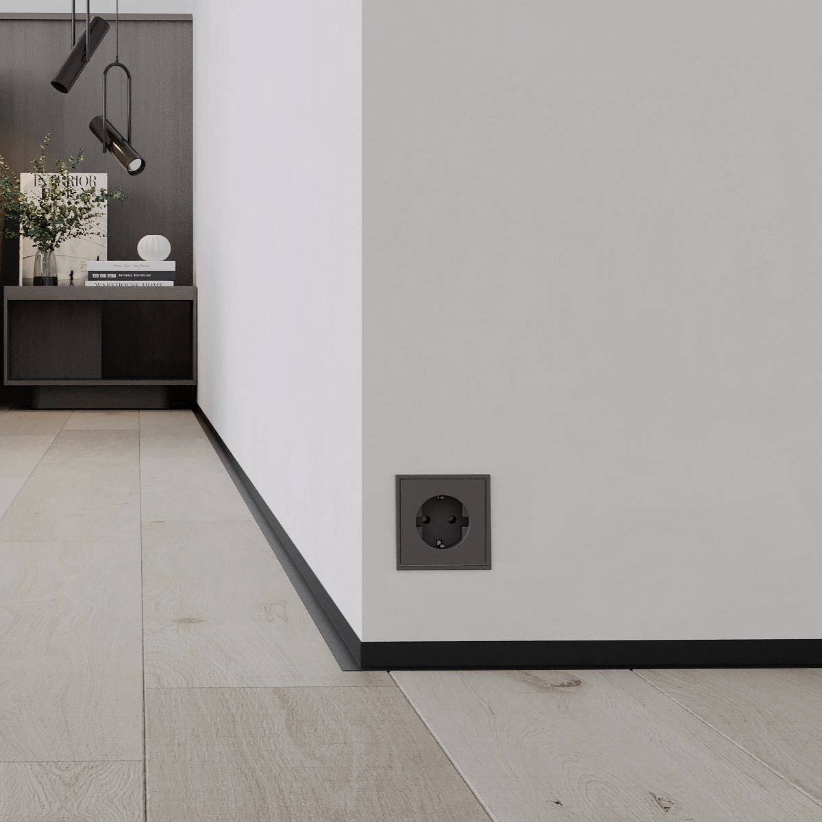 Микроплинтус алюминиевый Ликорн Лайн С-05.25.3 L черный матовый 2500×25,8×16 фото в интерьере