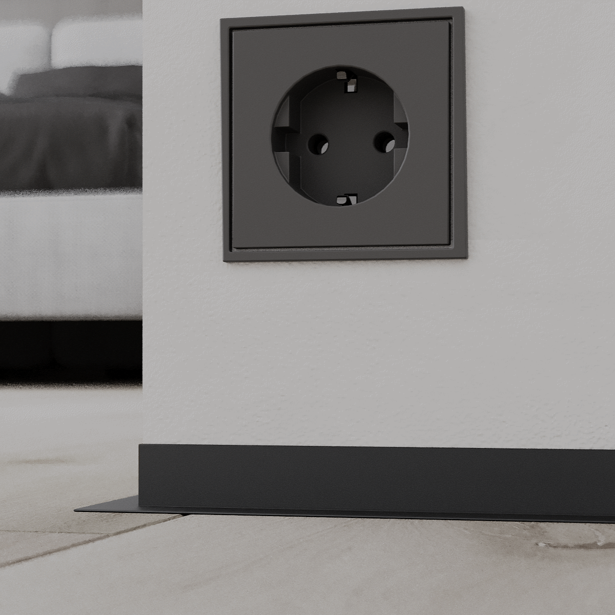 Микроплинтус алюминиевый Ликорн Лайн С-05.25.3 L черный матовый 2500×25,8×16 фото в интерьере