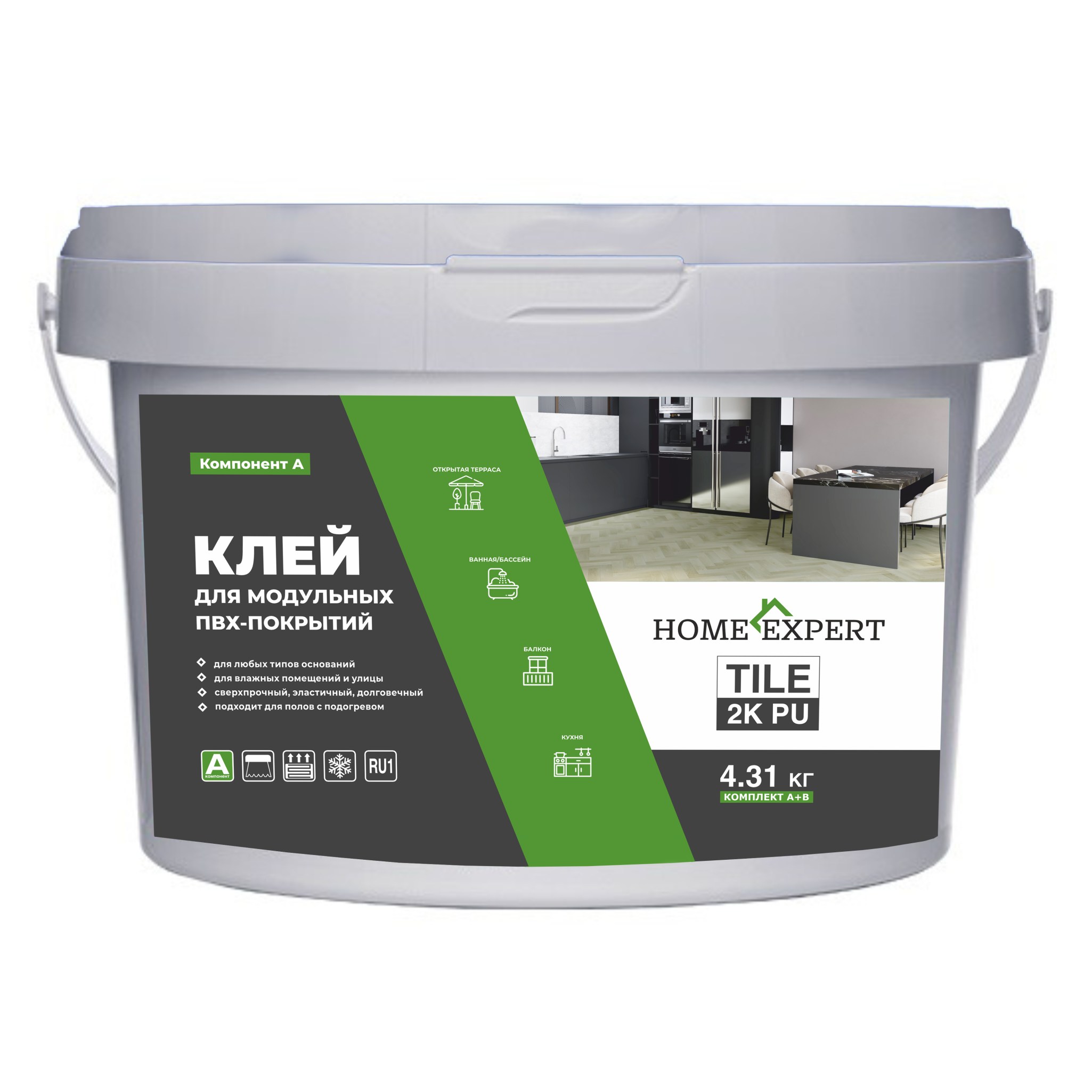 Клей для винилового пола Home Expert Tile 2К PU полиуретановый 4,31 кг