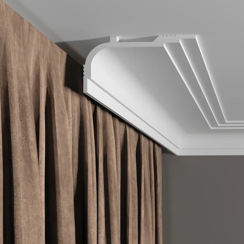 Потолочный плинтус под покраску Decor-Dizayn Грани DD516 2000×60×120 фото в интерьере