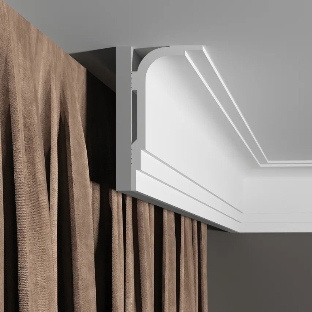 Потолочный плинтус под покраску Decor-Dizayn Грани DD516 2000×60×120 фото в интерьере