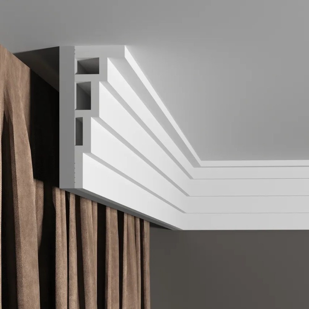 Потолочный плинтус под покраску Decor-Dizayn Грани DD514 2000×43×120 фото в интерьере