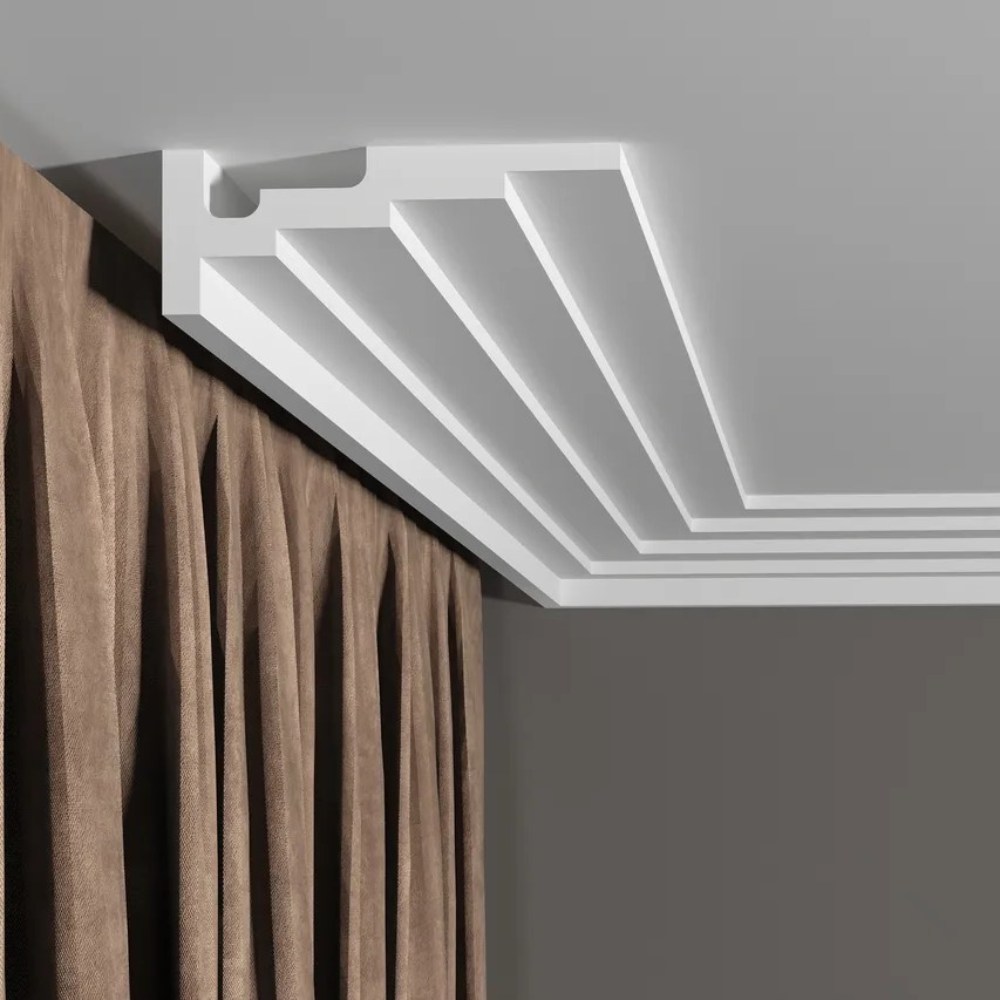 Потолочный плинтус под покраску Decor-Dizayn Грани DD514 2000×43×120 фото в интерьере