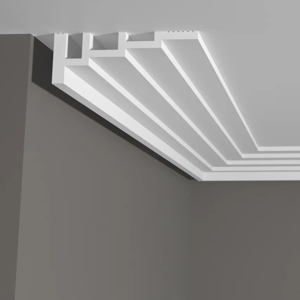 Потолочный плинтус под покраску Decor-Dizayn Грани DD514 2000×43×120 фото в интерьере