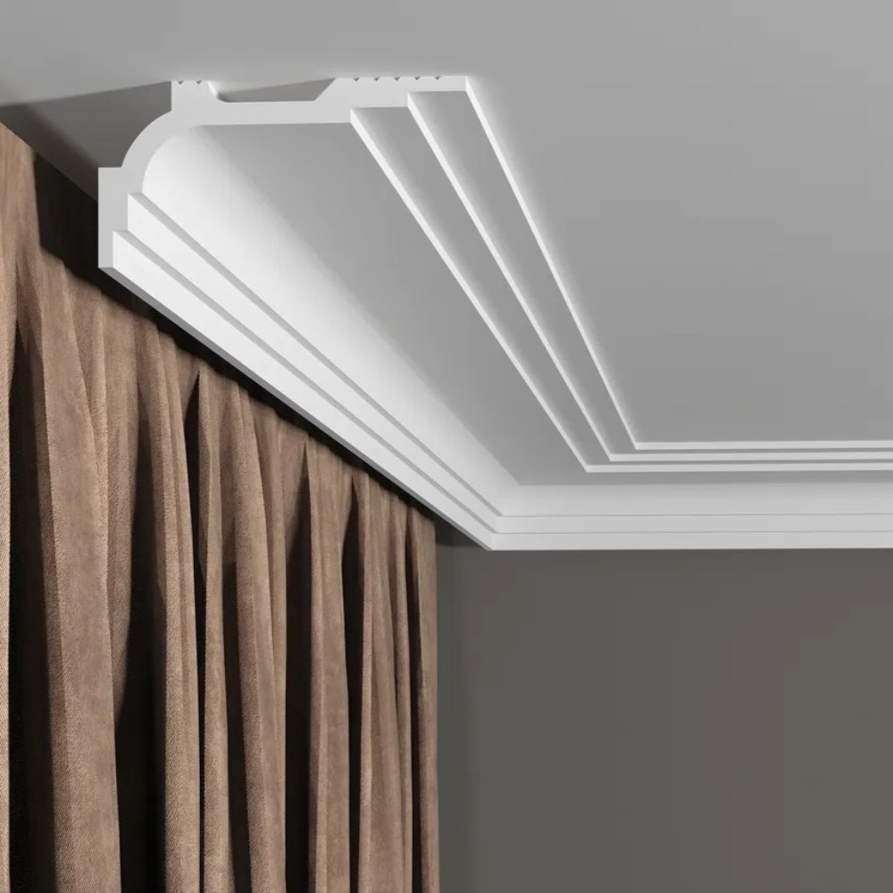 Потолочный плинтус под покраску Decor-Dizayn Грани DD515 2000×50×100 фото в интерьере