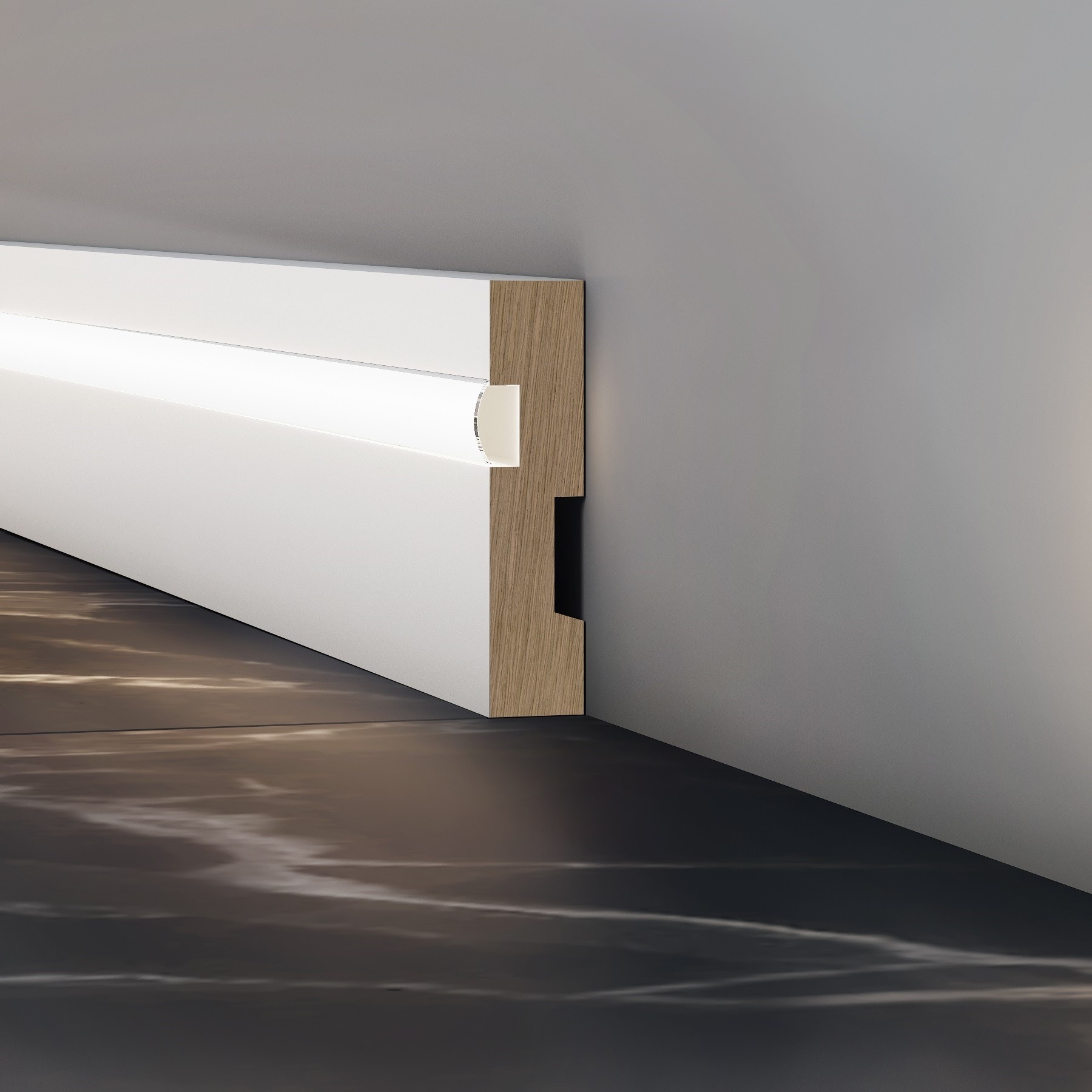 Плинтус МДФ под покраску Evrowood PN 021 Led с подсветкой 2000×70×16