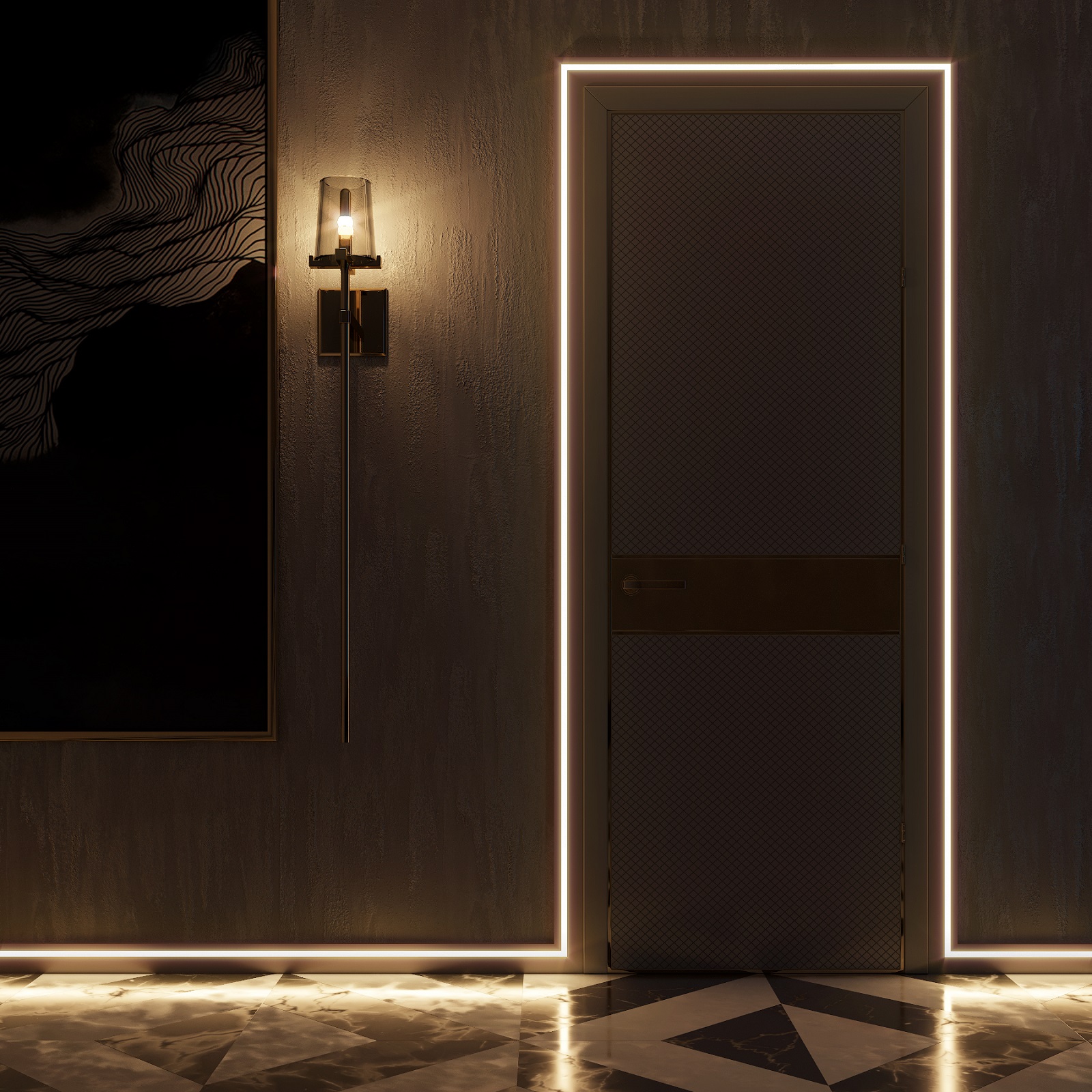 Плинтус МДФ под покраску Evrowood PN 021 Led с подсветкой 2000×70×16 фото в интерьере