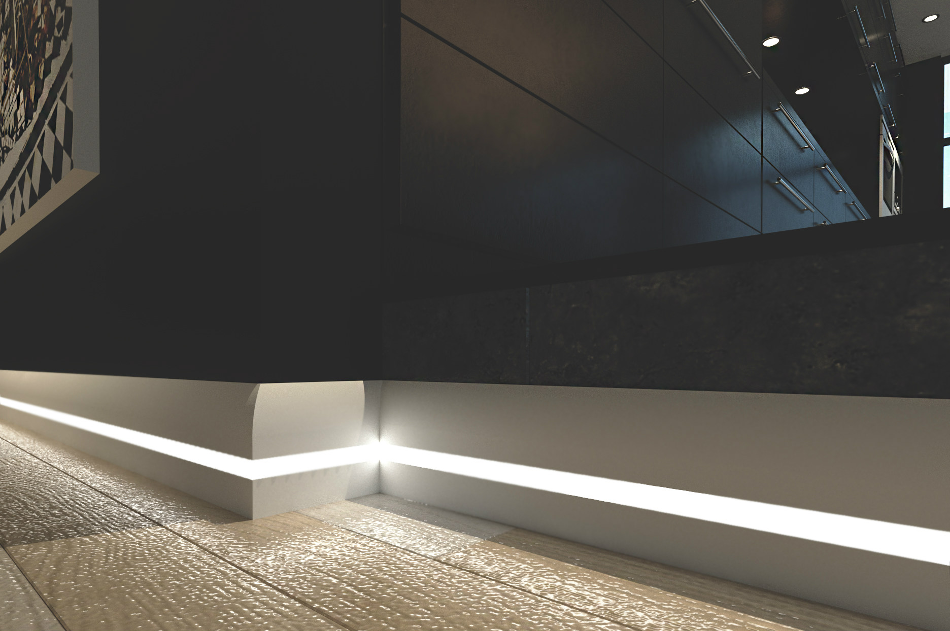 Плинтус МДФ под покраску Evrowood PN 080 Led с подсветкой 2000×95×16 фото в интерьере