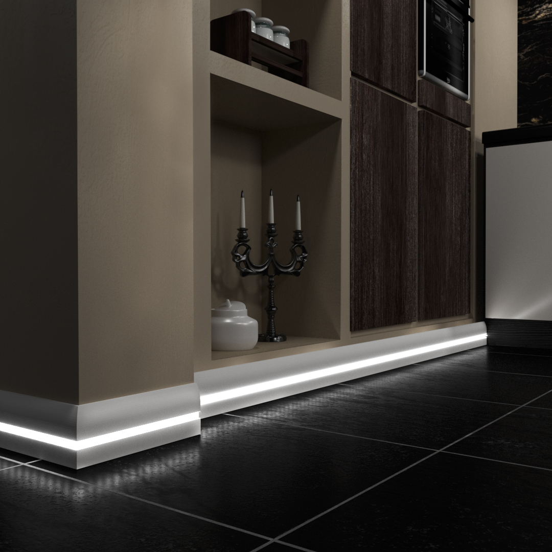 Плинтус МДФ под покраску Evrowood PN 080 Led с подсветкой 2000×95×16 фото в интерьере