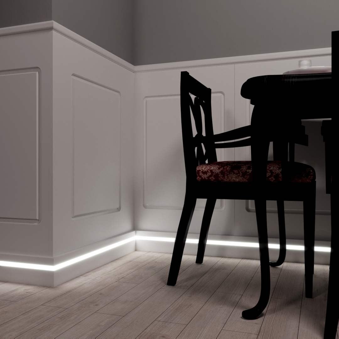 Плинтус МДФ под покраску Evrowood PN 101 Led с подсветкой 2000×100×16 фото в интерьере