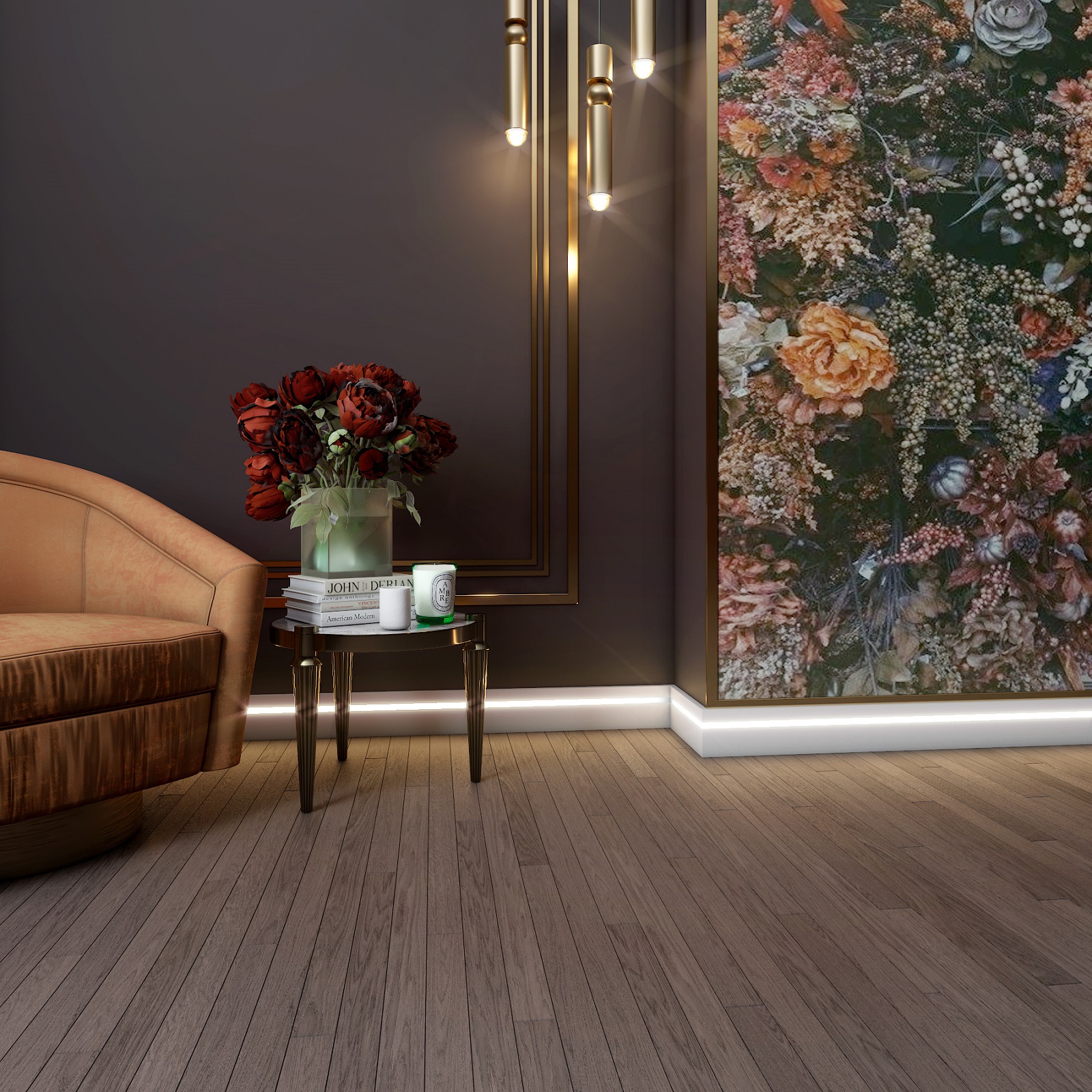 Плинтус МДФ под покраску Evrowood PN 101 Led с подсветкой 2000×100×16 фото в интерьере