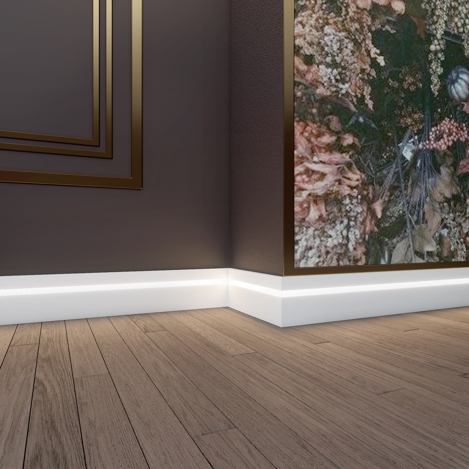 Плинтус МДФ под покраску Evrowood PN 101 Led с подсветкой 2000×100×16 фото в интерьере