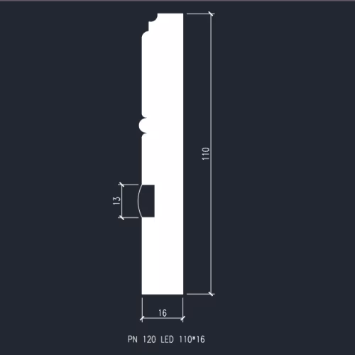 Плинтус МДФ под покраску Evrowood PN 120 Led с подсветкой 2000×110×16