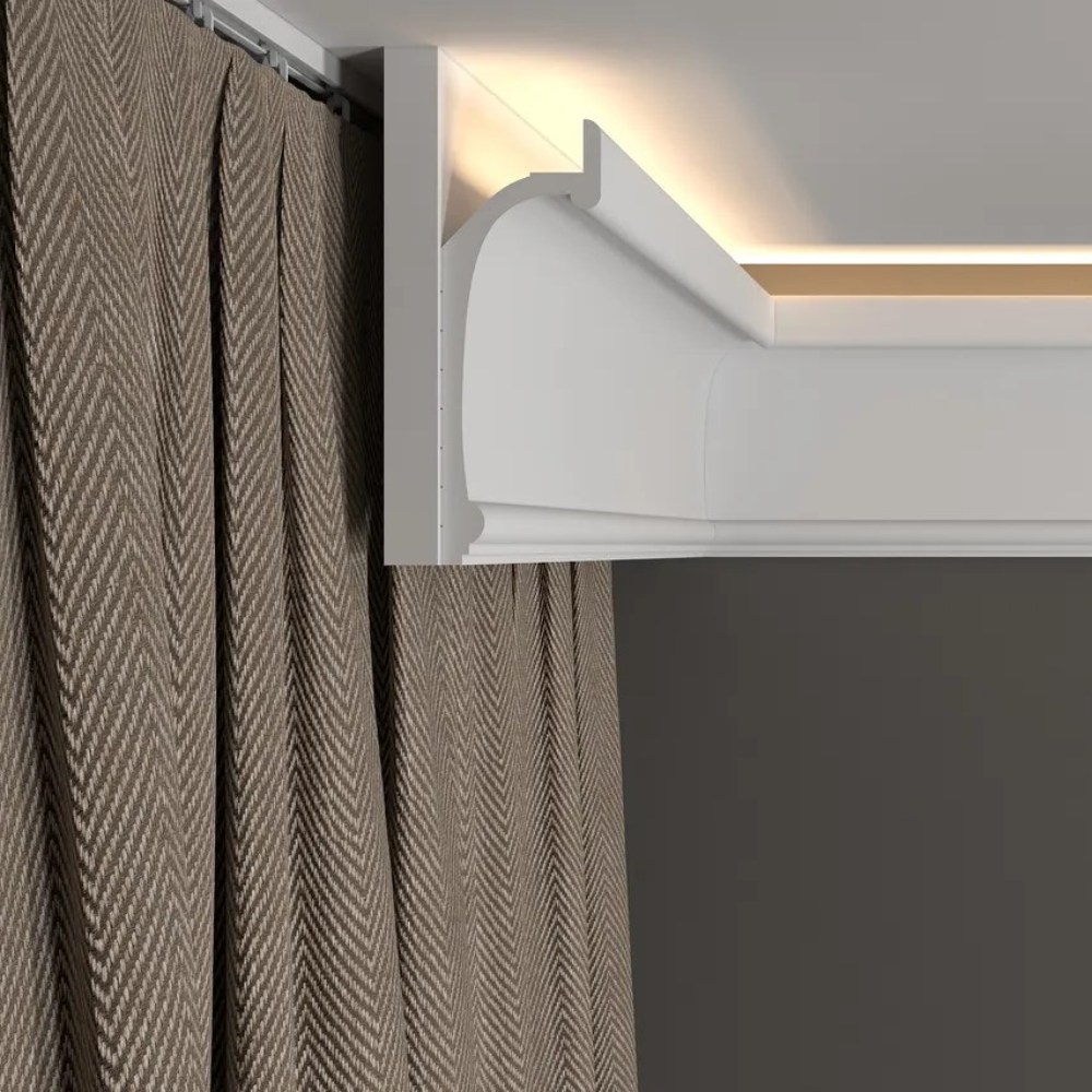 Потолочный плинтус под покраску Decor-Dizayn Estet DD518 2000×45×125 фото в интерьере