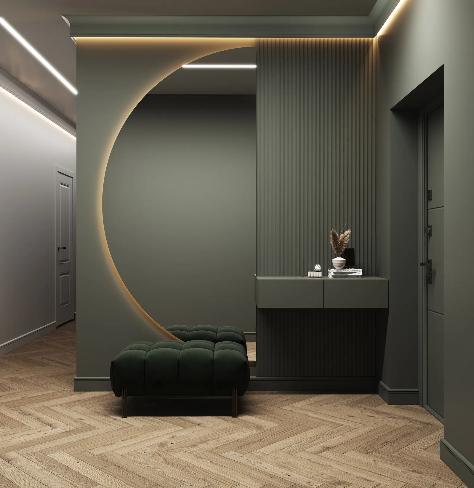 Потолочный плинтус под покраску Decor-Dizayn Modern DD520 с подсветкой 2000×70×140 фото в интерьере