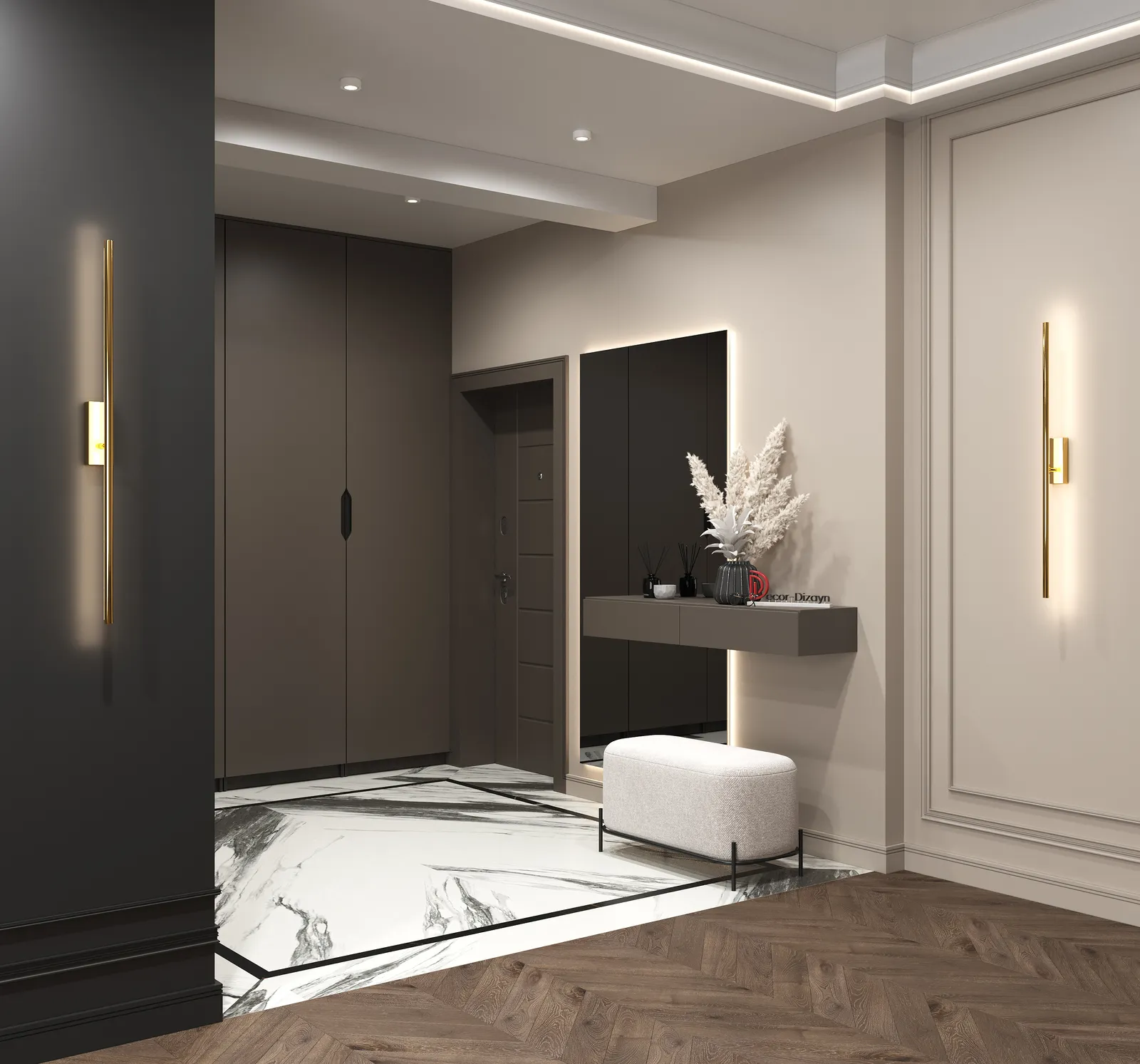 Потолочный плинтус под покраску Decor-Dizayn Modern DD520 с подсветкой 2000×70×140 фото в интерьере