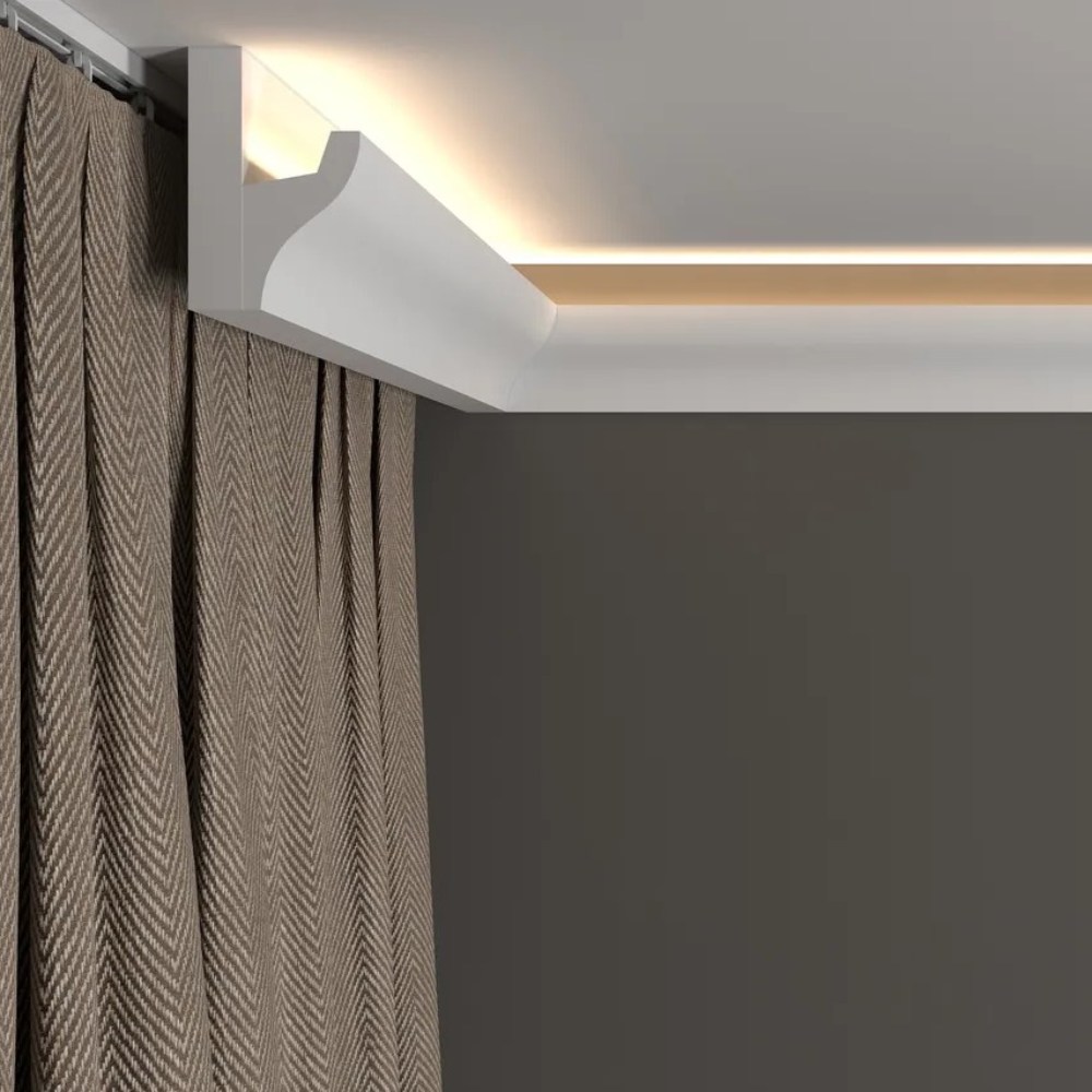Потолочный плинтус под покраску Decor-Dizayn DD506 с подсветкой 2000×33×50 фото в интерьере