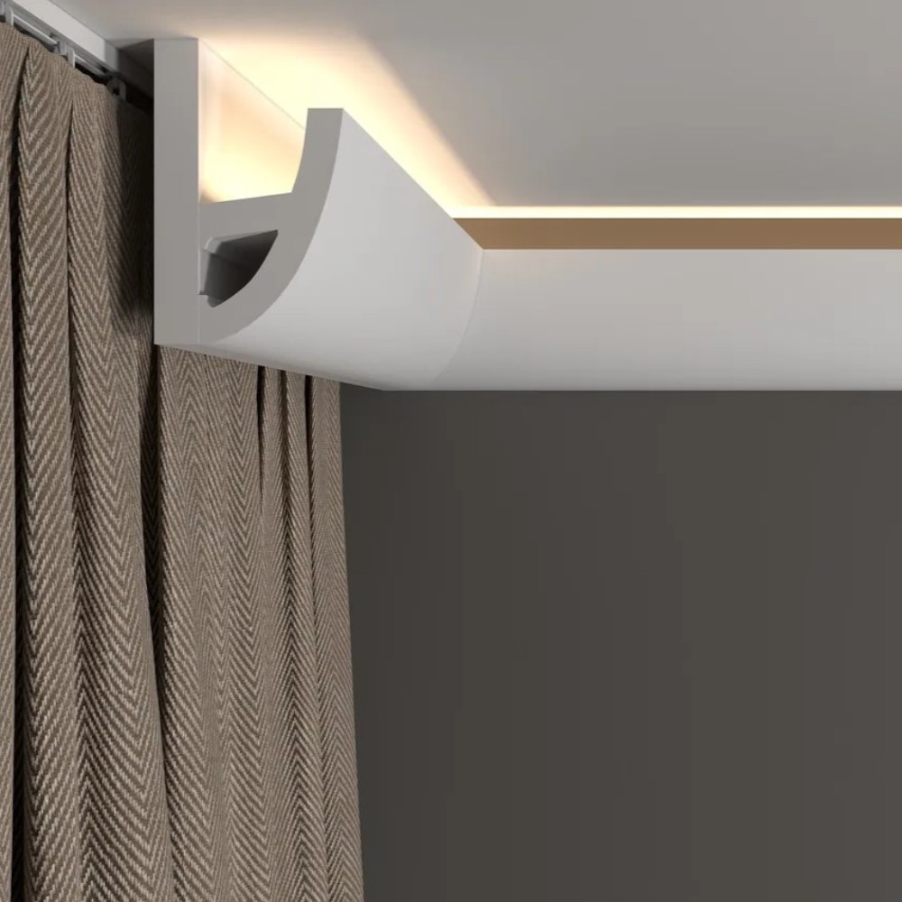 Потолочный плинтус под покраску Decor-Dizayn DD510 с подсветкой 2000×49×80 фото в интерьере