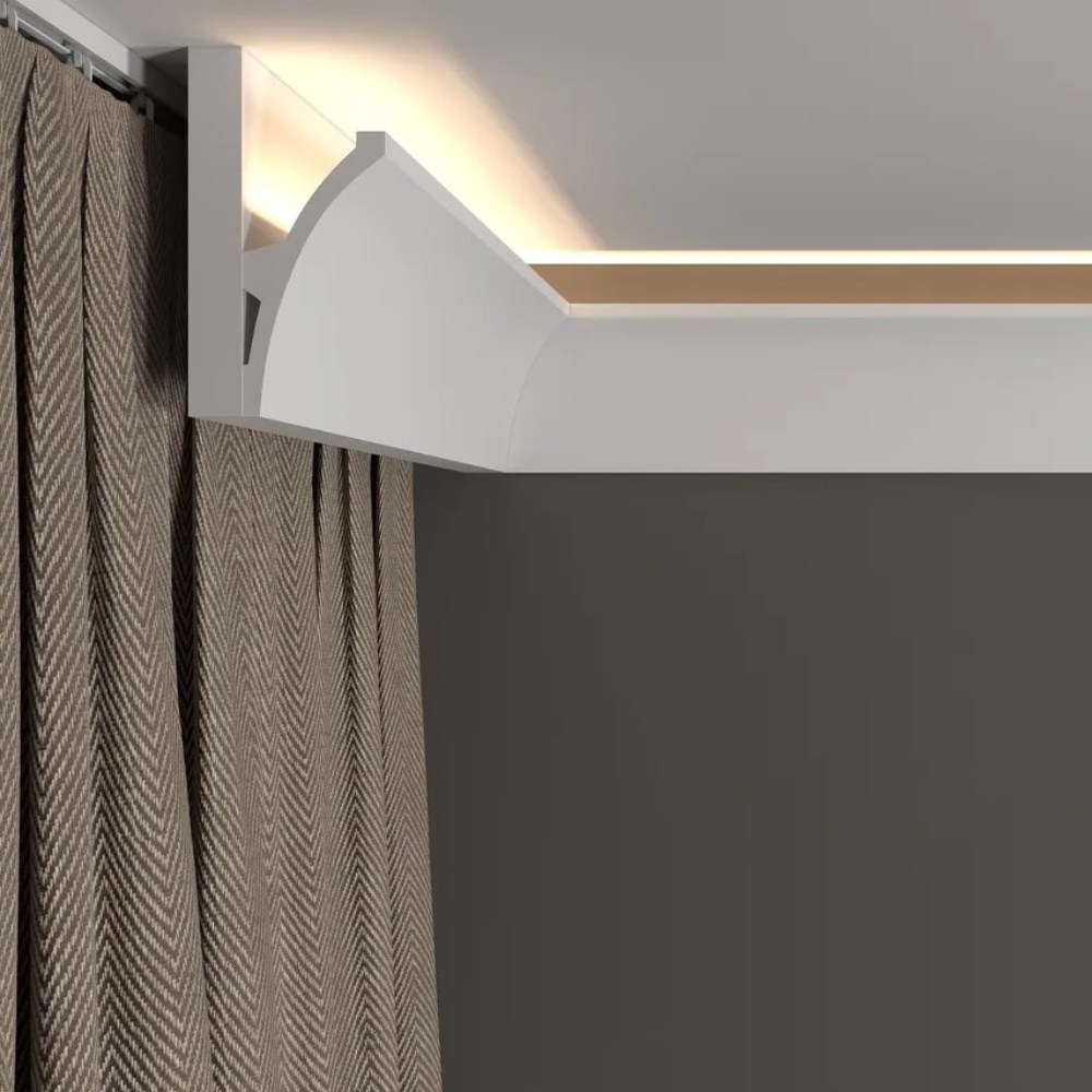 Потолочный плинтус под покраску Decor-Dizayn DD512 с подсветкой 2000×40×80 фото в интерьере