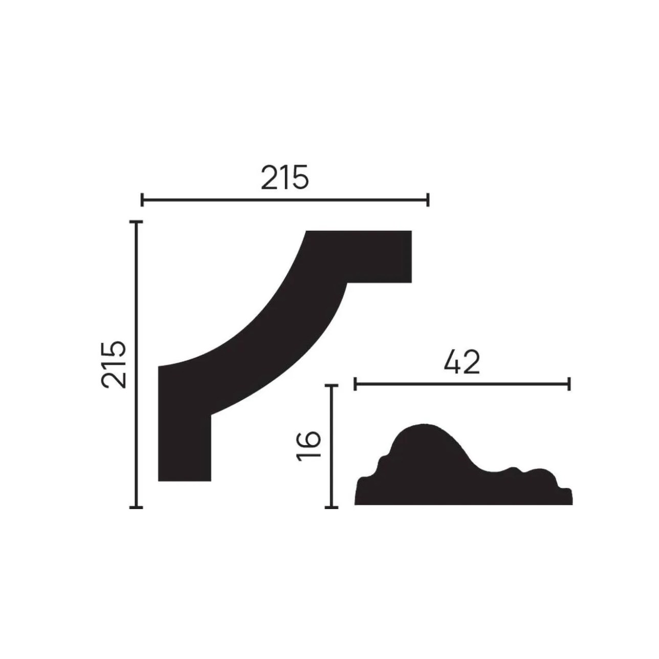 Угловой элемент к молдингу под покраску Decor-Dizayn C1-DD301 215×215×16