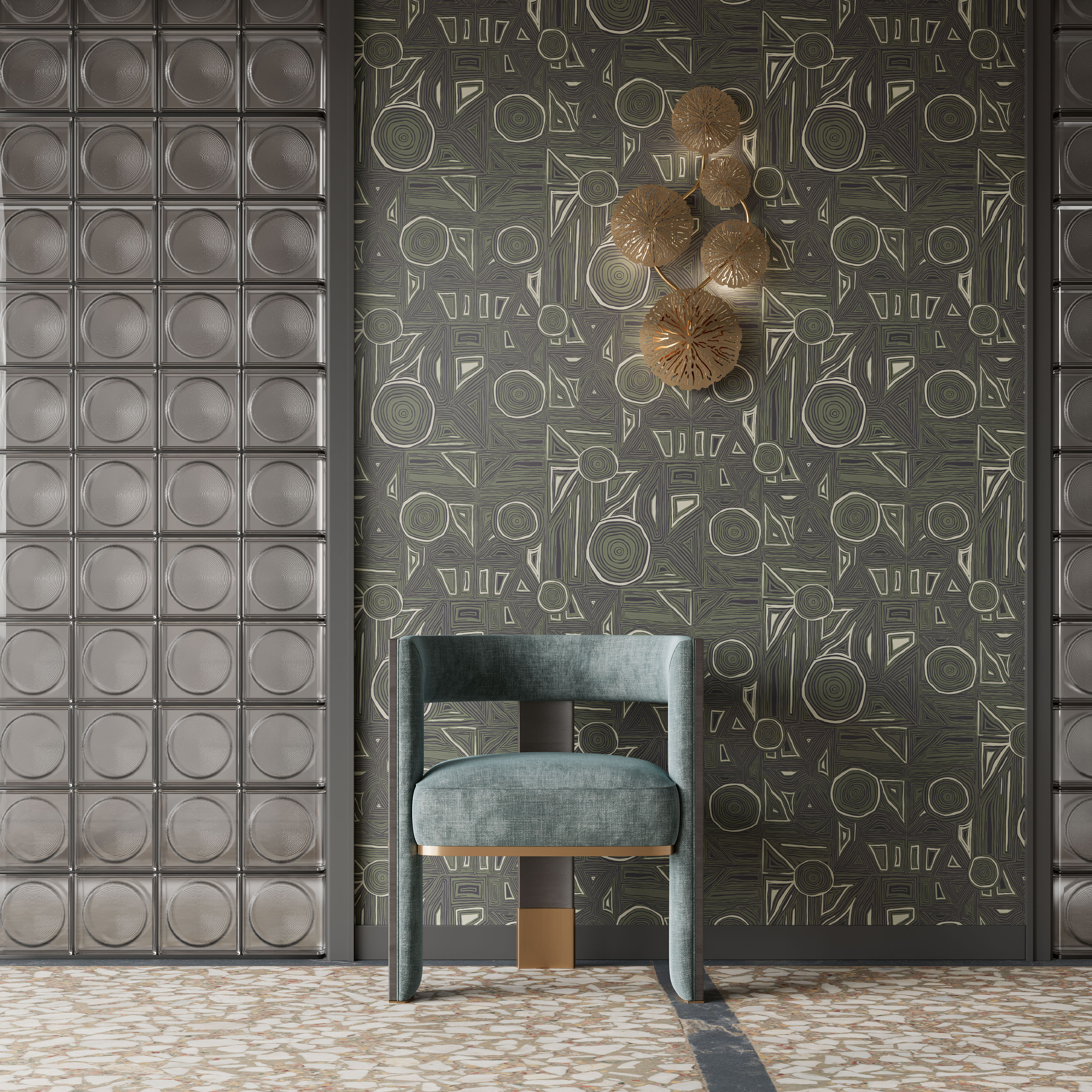 Обои Milassa Полинезия Маори PLZ1 005 10,05×1 фото в интерьере