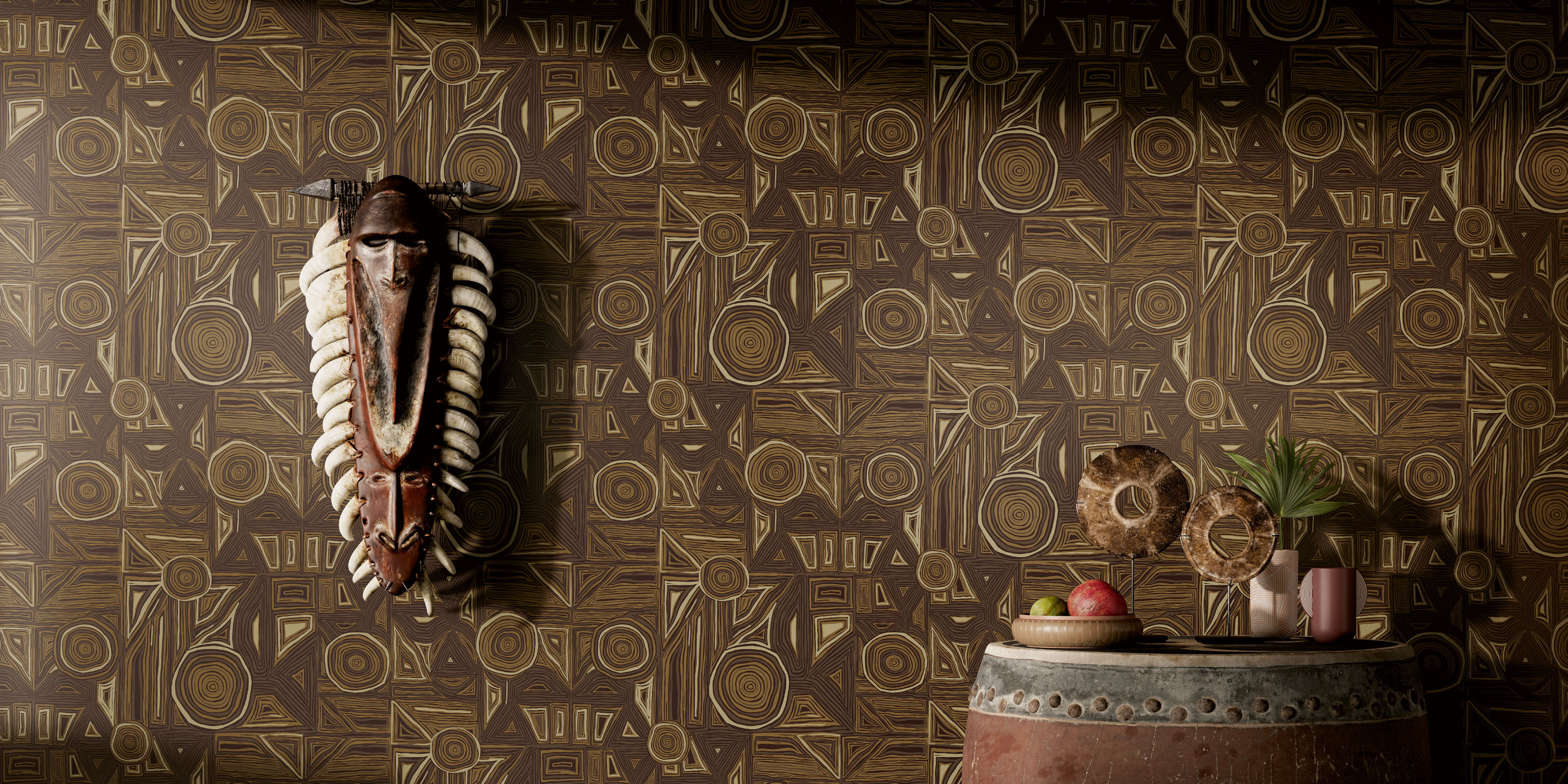 Обои Milassa Полинезия Маори PLZ1 010/1 10,05×1 фото в интерьере